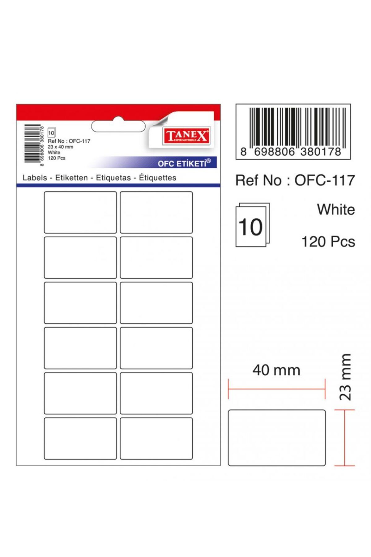 Tanex Beyaz Etiket Ölçü : 40×23 Mm Ofc-117