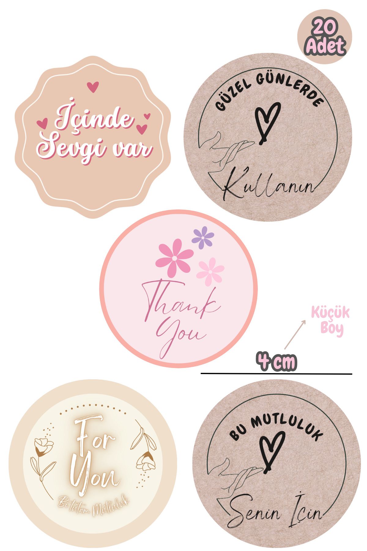 Dekals 20 Adet Küçük Boy Yapışkanlı Sticker Paket Etiketi Özel Gün Etiketi Sticker