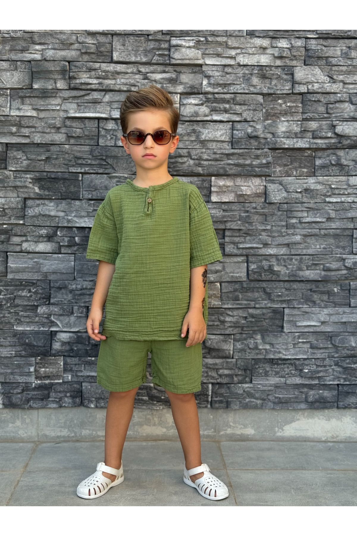 barin kids Çocuk Vintage %100 Pamuk Müslin Takım (Tam Kalıp)