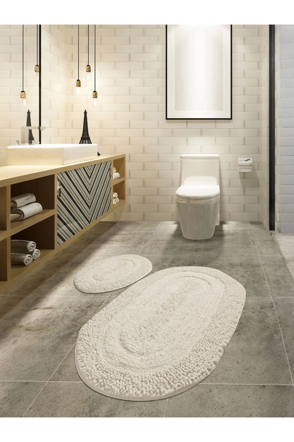 Genel Markalar Tafting 2'li Banyo Paspasi Halisi Pelus Hall Klozet Takimi Ebatlar 50.60 - 60.100