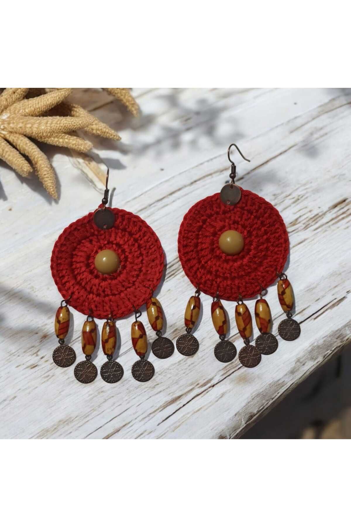 MandalinHome Tığ işi bohem örgü küpe-etnik /otantik küpe