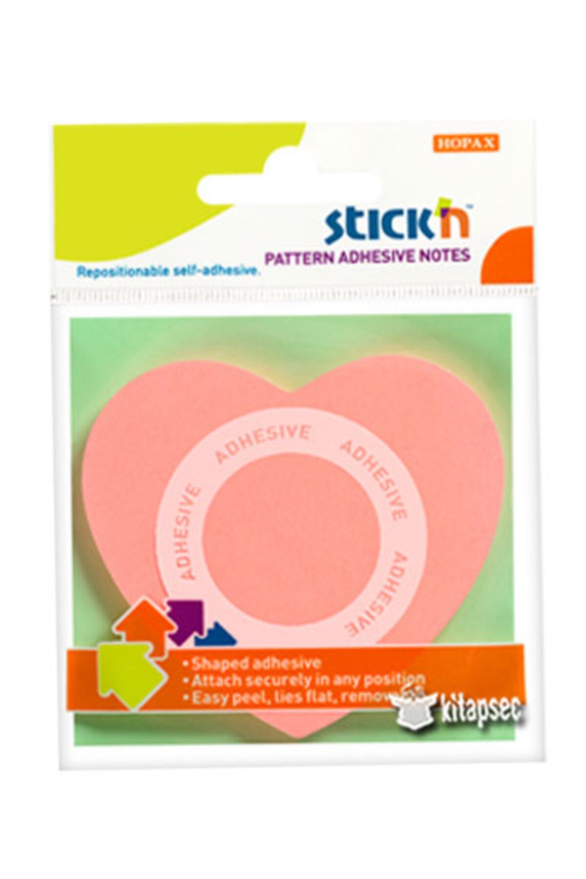 Gıpta Stickn Patern Adhesive Notes Ortadan Yapışkanlı Not Kağıdı - Açık Pembe Kalp / 21545