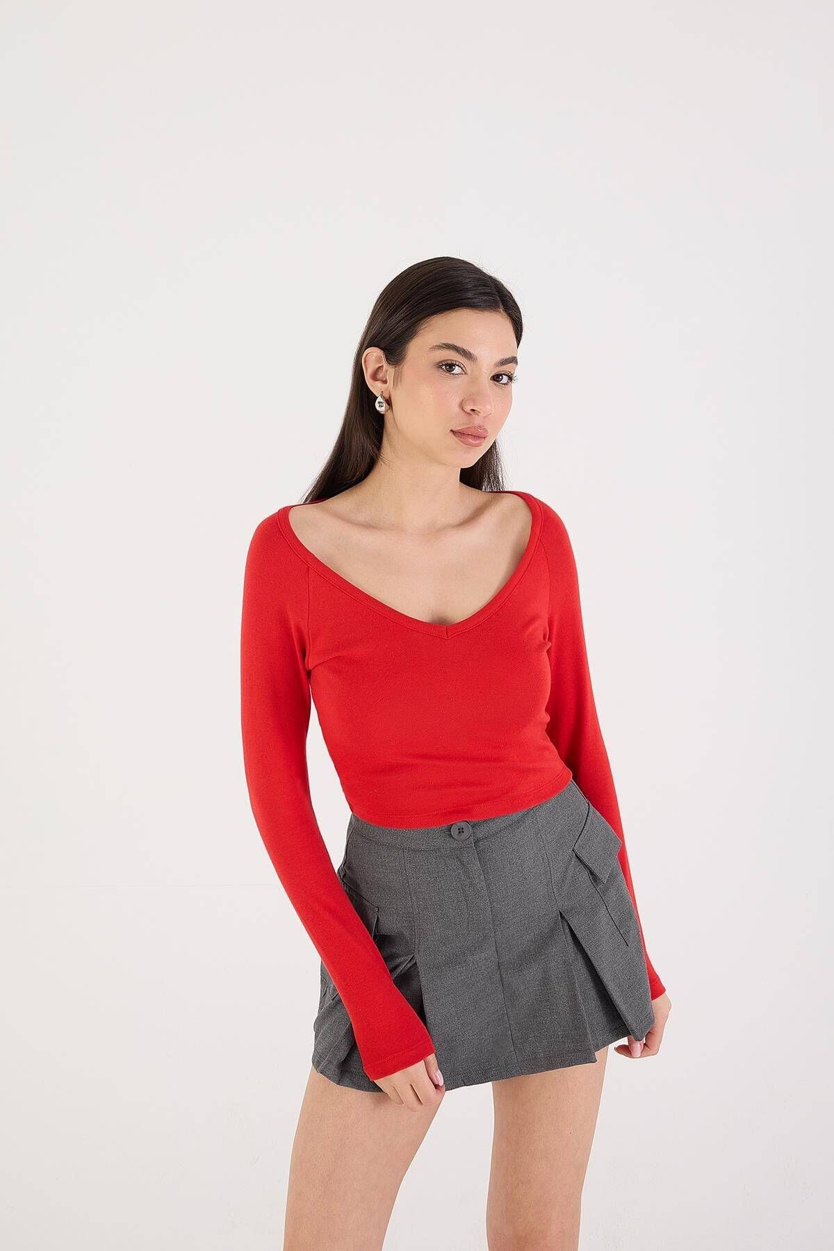 Addax V Yaka Uzun Kollu Basic Crop Bluz B15580-U12