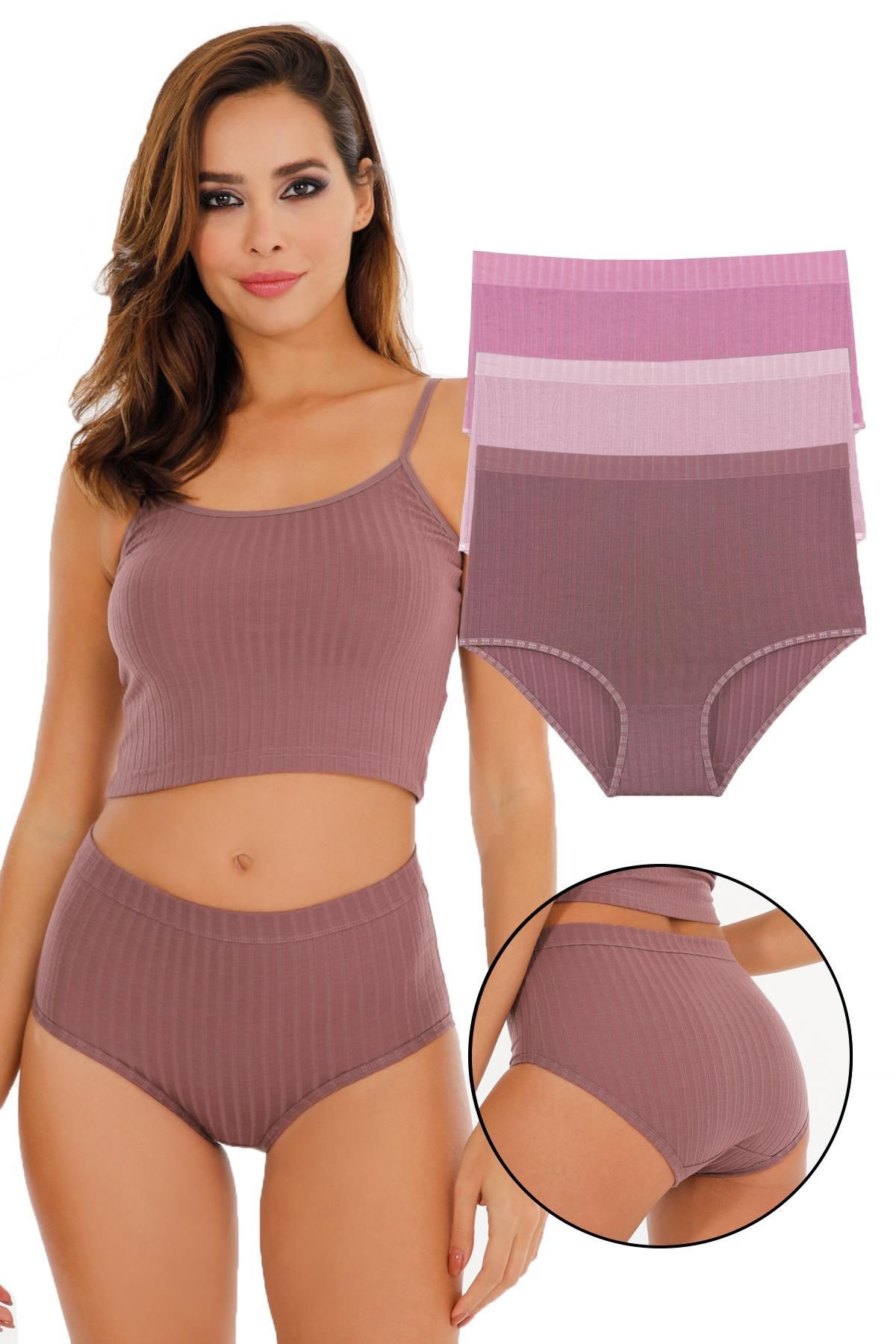 Sensu Kadın Fitilli Soft Renkler 3 lü Yüksek Bel Külot Set - KTS4054