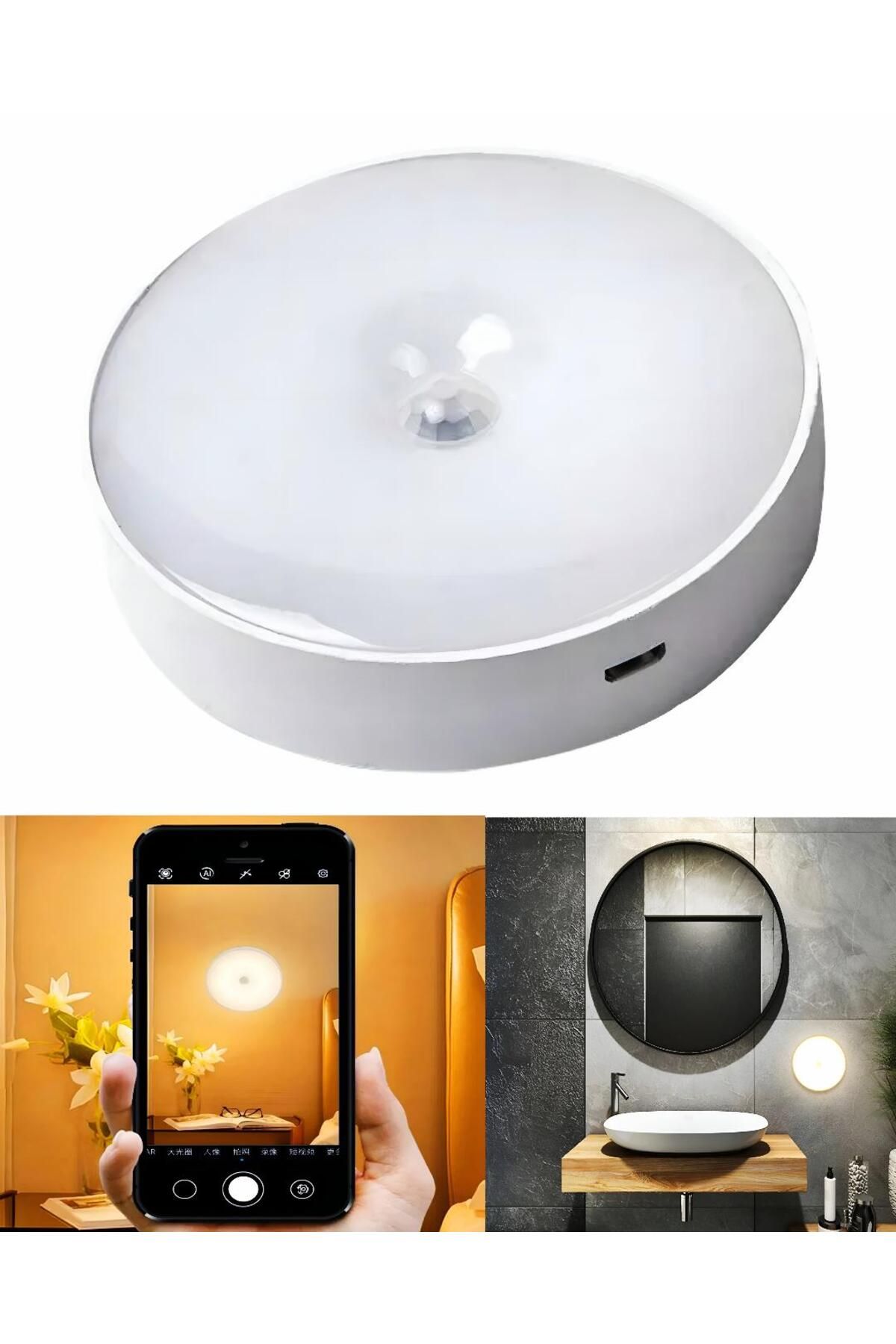 Kyrotech 8 Led Şarjlı Hareket Sensörlü Banyo Dolap Merdiven Lambası Yapışkanlı Mıknatıslı Gün Işığı Aplik