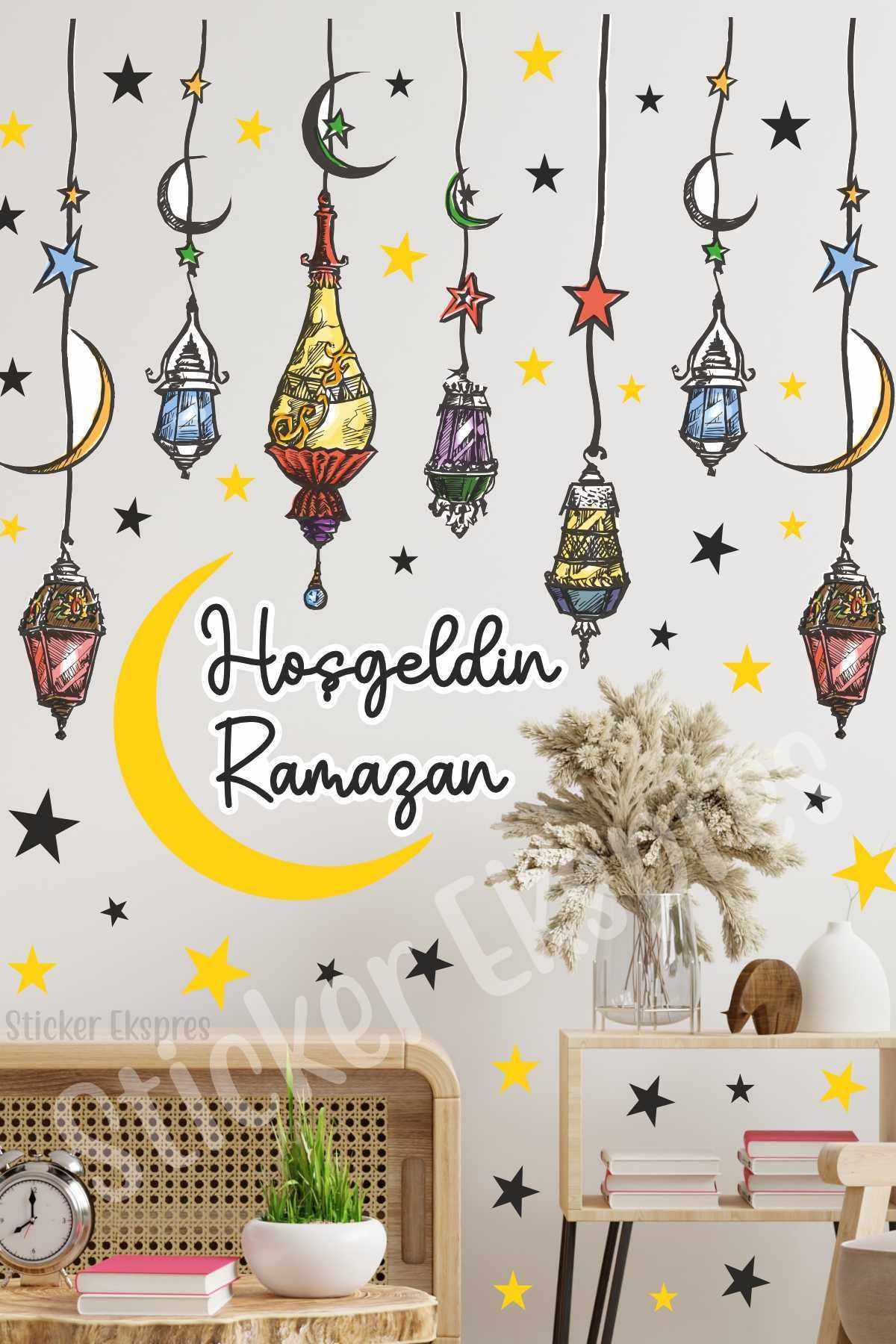 Sticker Ekspres Ramazan Kandilleri Hoşgeldin Ramazan Cam Kapı Duvar Sticker Seti