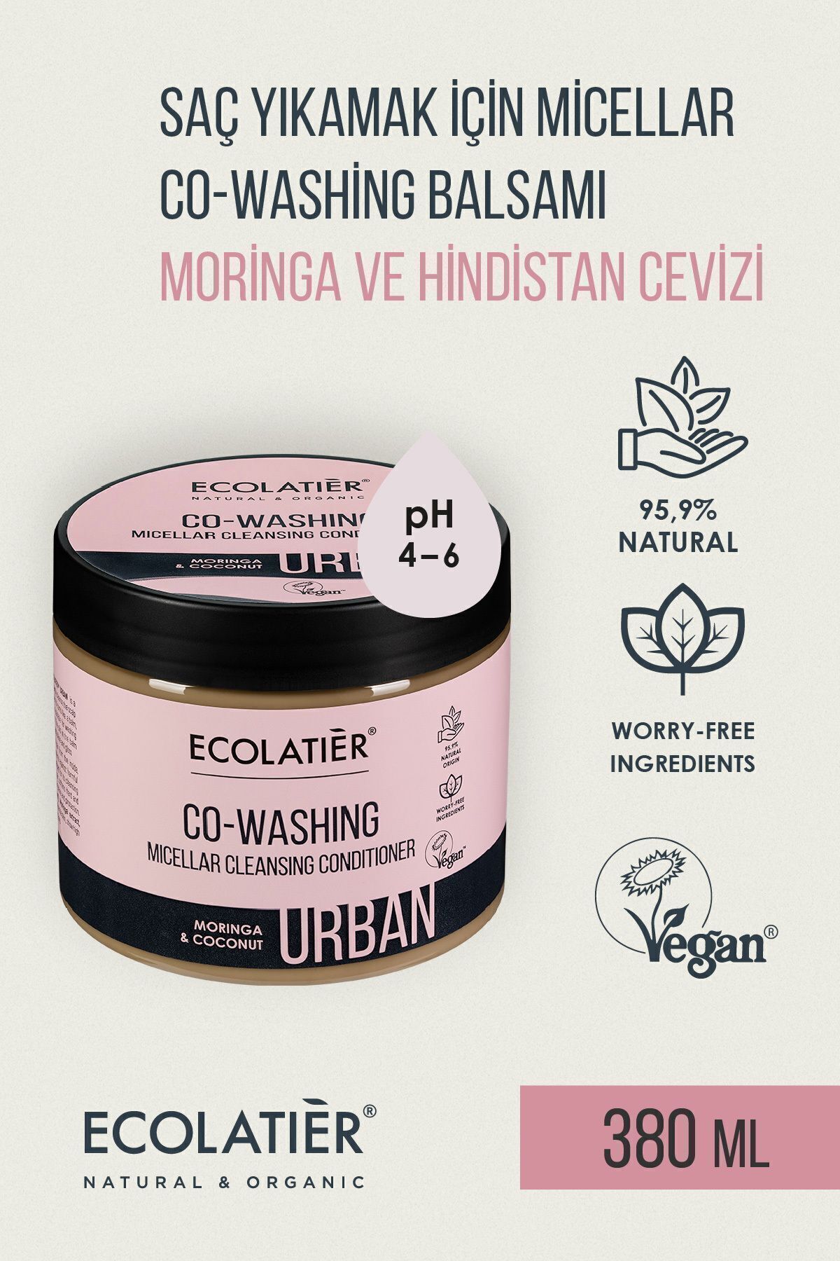 ECOLATIER Co-wash Krem Şampuanı, Kıvırcık Ve Kabartan Saçlar Için Şampuan Ve Saç Kremi 380 ml