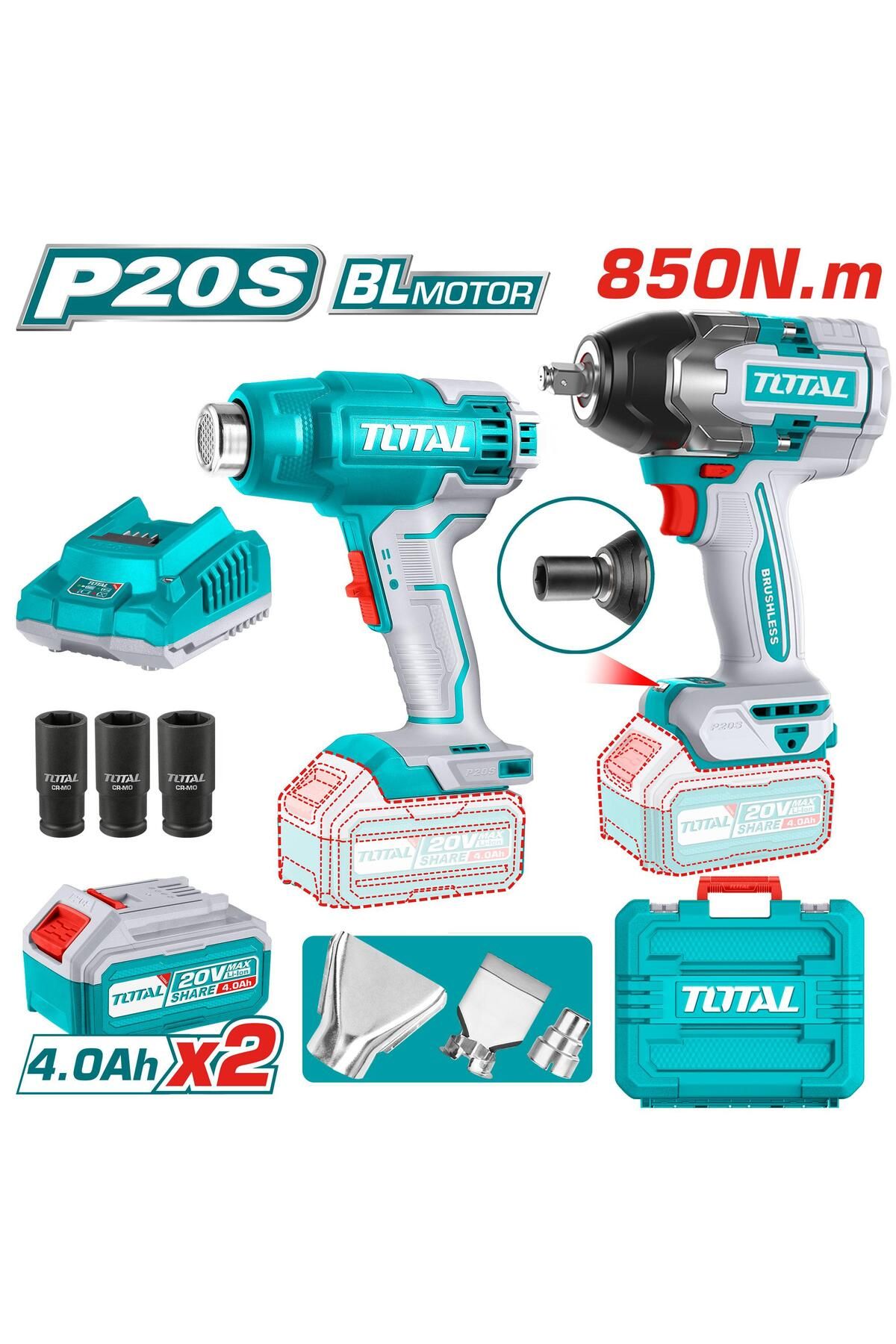 Total Lı-ıon Akülü Somun Sıkma Ve Sıcak Hava Tabancası Seti Toslı240489e Tools