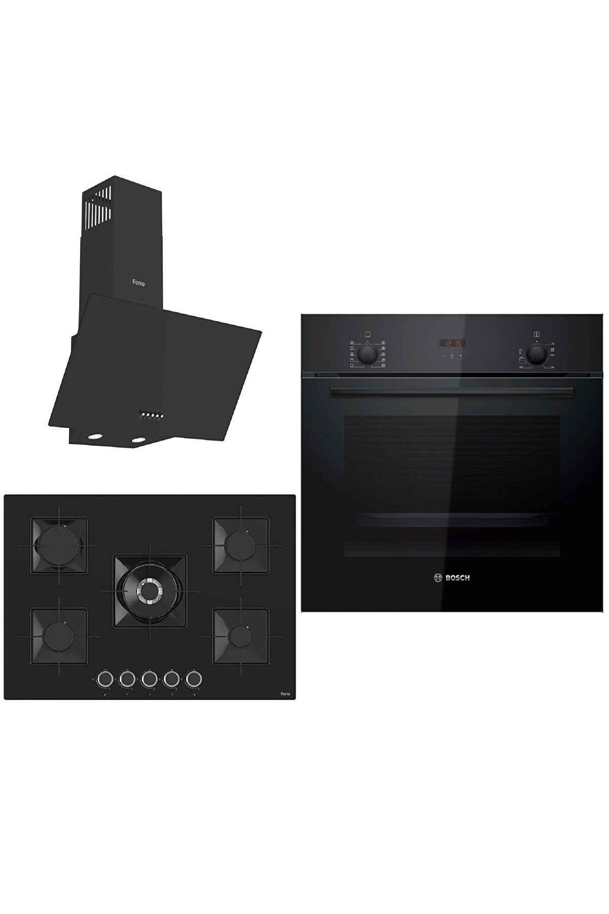 _22 Ferre Large Sanremo 3 lü Ankastre Set ( HBF512BB1T - SS035 - D086 ) 75 cm Ocak