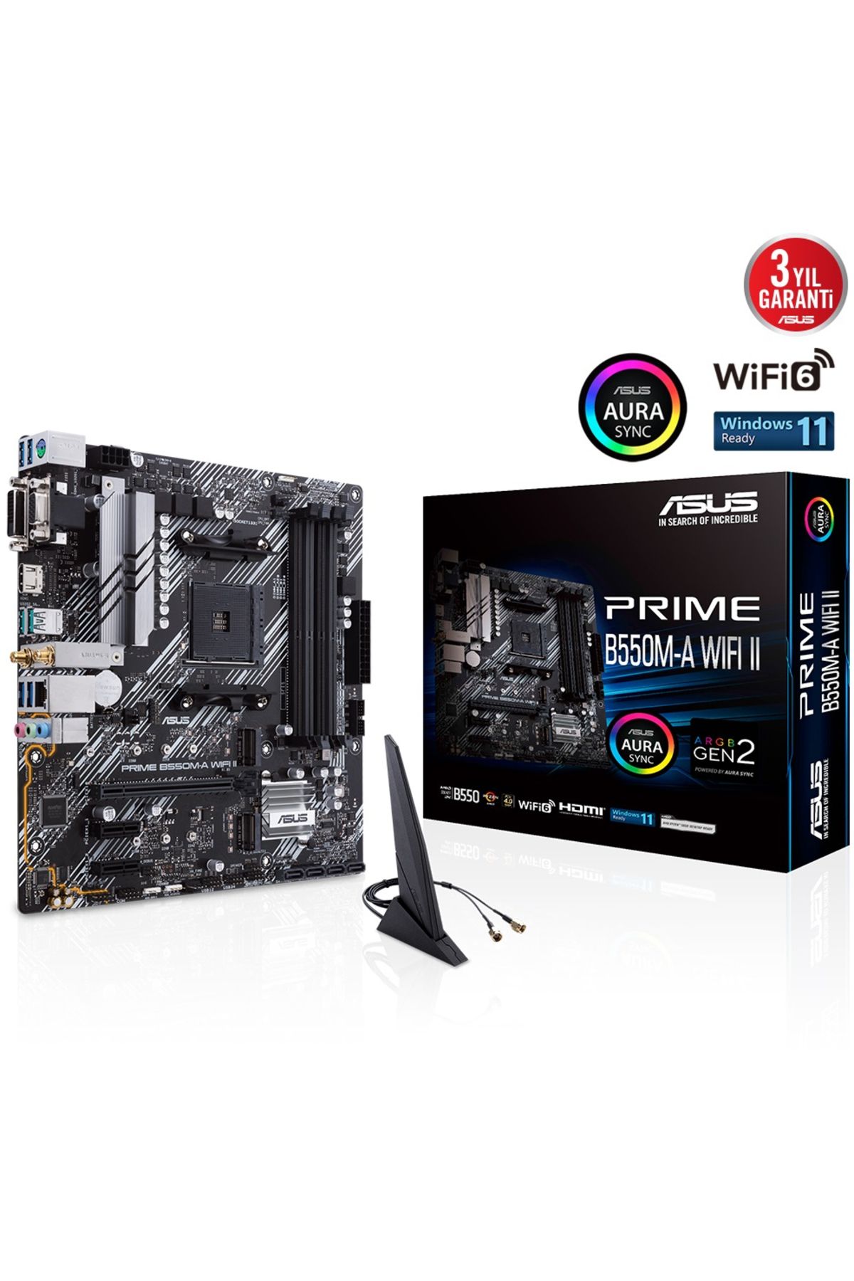ASUS Prıme B550m-a Wıfı Iı Amd B550 Am4 Ddr4 4866 Hdmı Dvı Vga Çift M2 Usb3.2 Ax Wifi