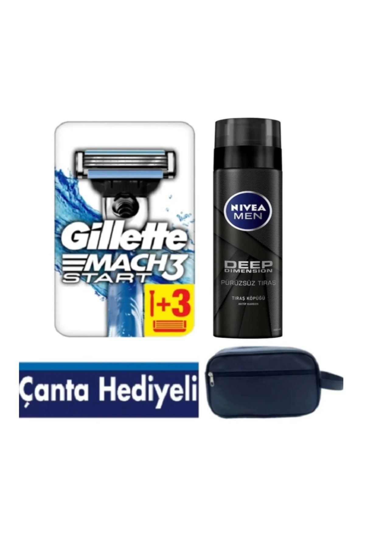 Gillette Mach3 Start makine +3 Yedek+ 200ML Deep Dimension Jel+Çanta