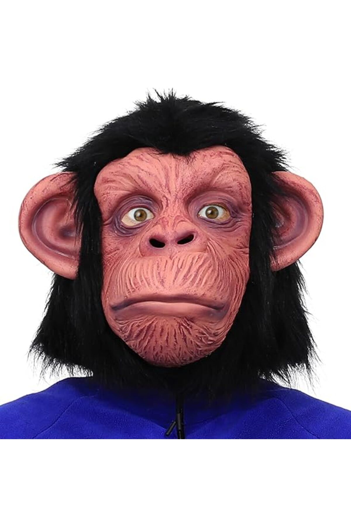 atesin online Mrkmbl Siyah Saçlı Kafaya Tam Geçmeli Lateks Şempanze Maskesi - Lateks Maymun Orangutan Goril Mas