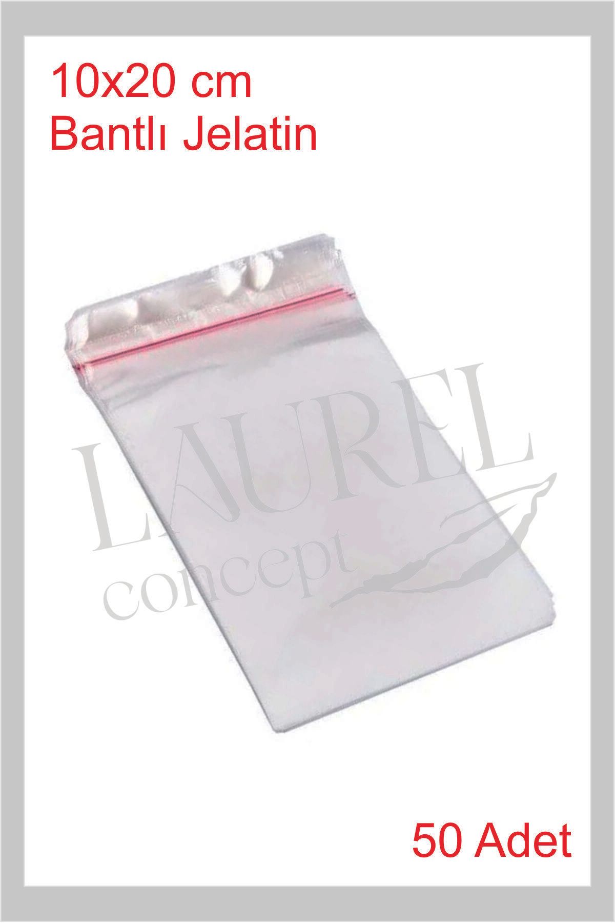 laurelconcept 50 Adet Bantlı Şeffaf Jelatin Poşet 10x20 cm