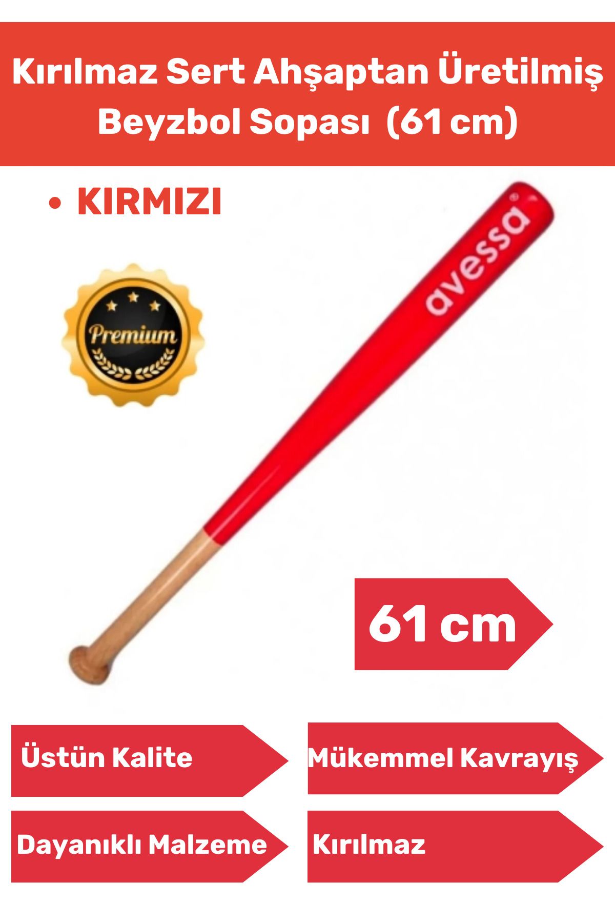 chesstra Premium Özel Seri Kırılmaz Dayanıklı Kaliteli Ahşap Baseboll Beyzbol Sopası 61 Cm