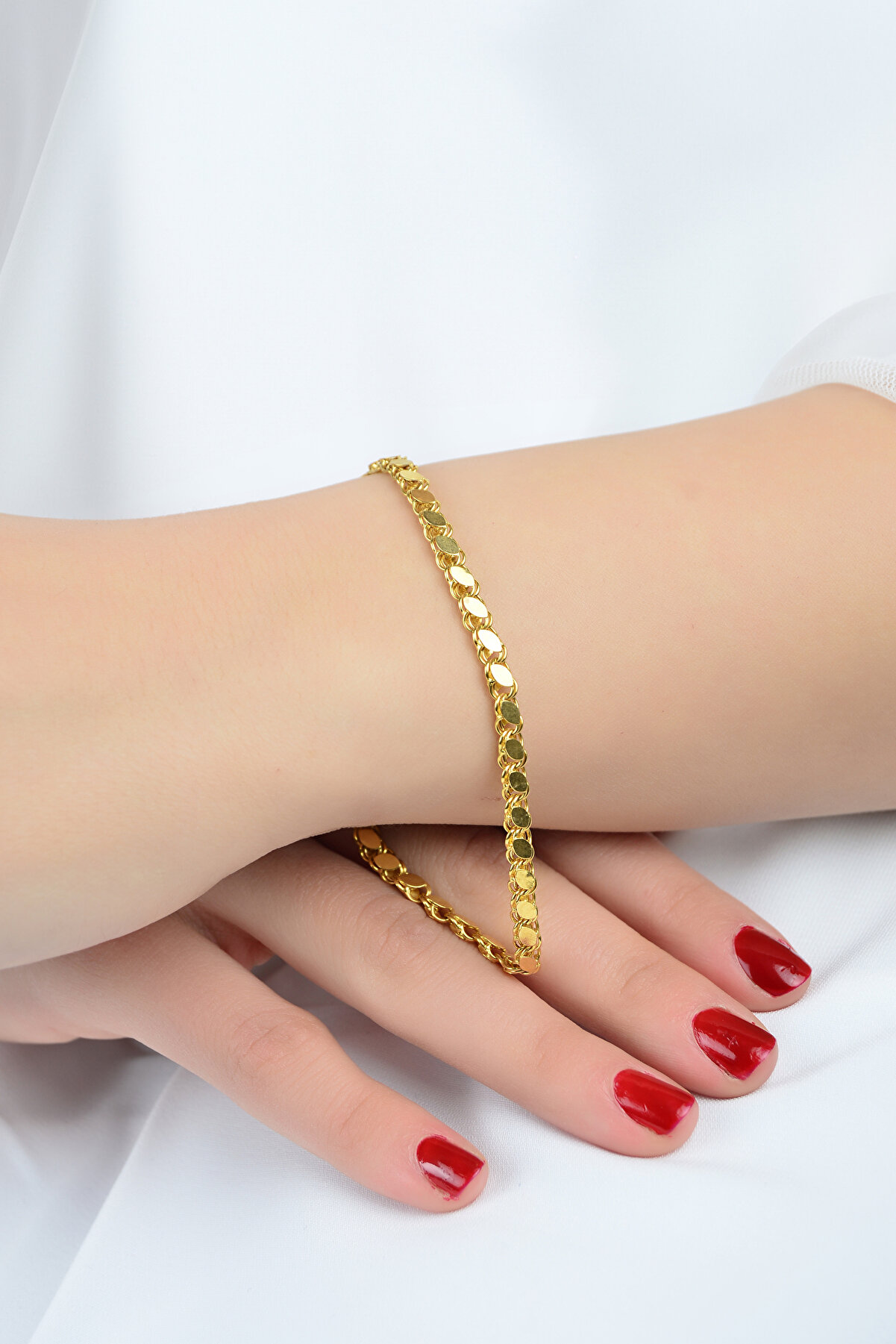 Kuyumcu Nurettin 1,70 Gr (Gram) Pullu Halep Orta Kalın Bileklik Künye 14 Ayar Altın 17 Cm