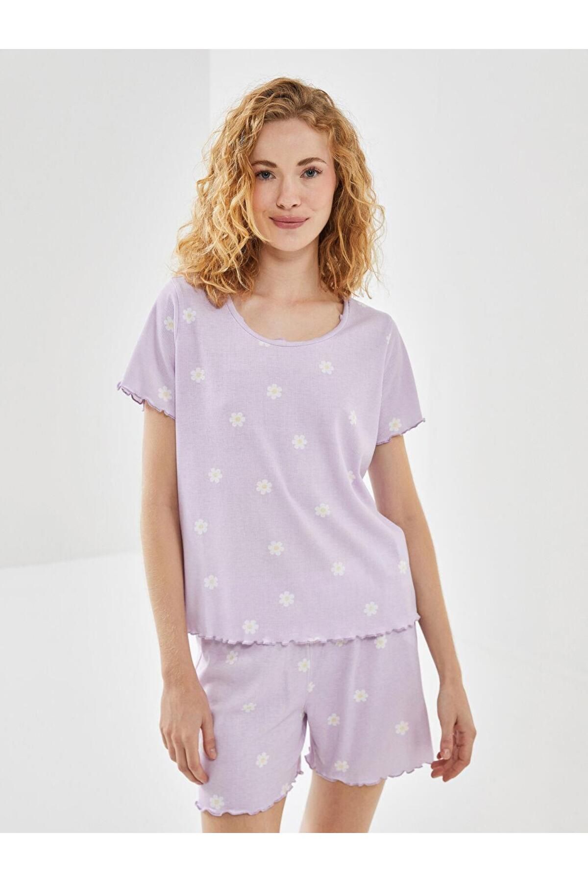 LC Waikiki LCW Young Bisiklet Yaka Çiçekli Kadın Şortlu Pijama Takımı