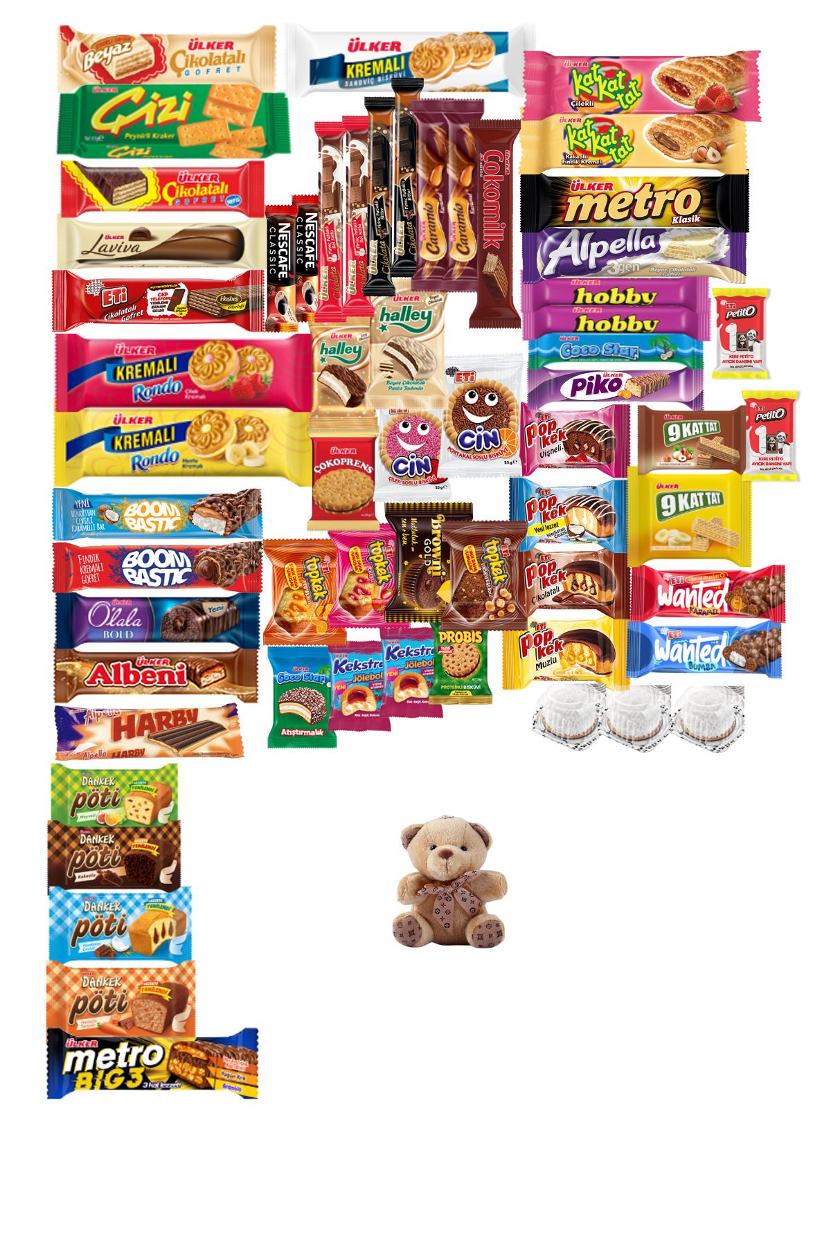 KibarGsmMarket Dolu Hediyelik Çikolata Atıştırmalık Paketi Mini Peluş Ayıcık Hediyeli 61 Adet