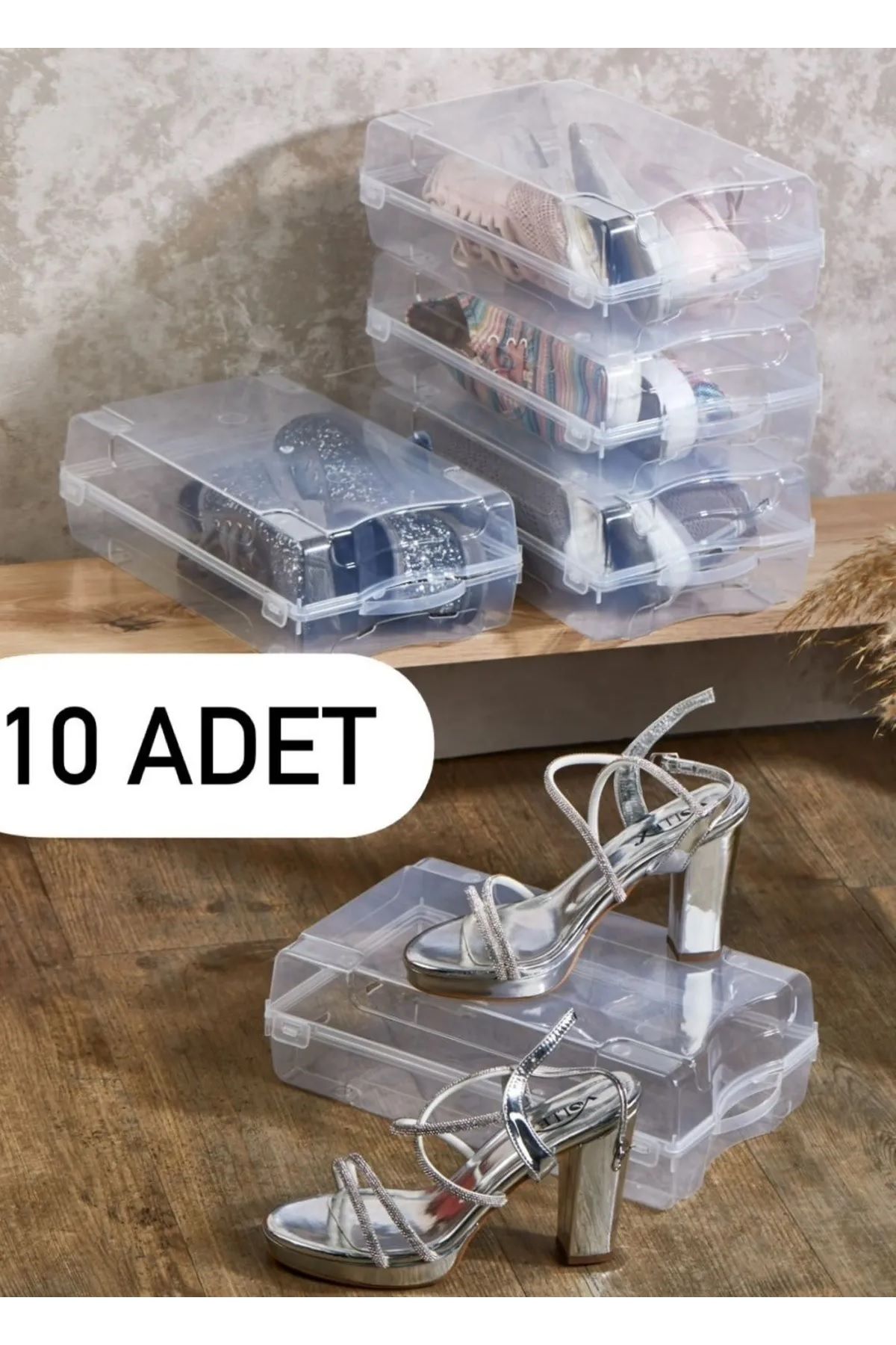 Bayev 10 Adet Kadın Ayakkabı Kutusu Şeffaf Ayakkabı Saklama Kutusu - Dolap Içi Ayakkabılık Düzenleyici