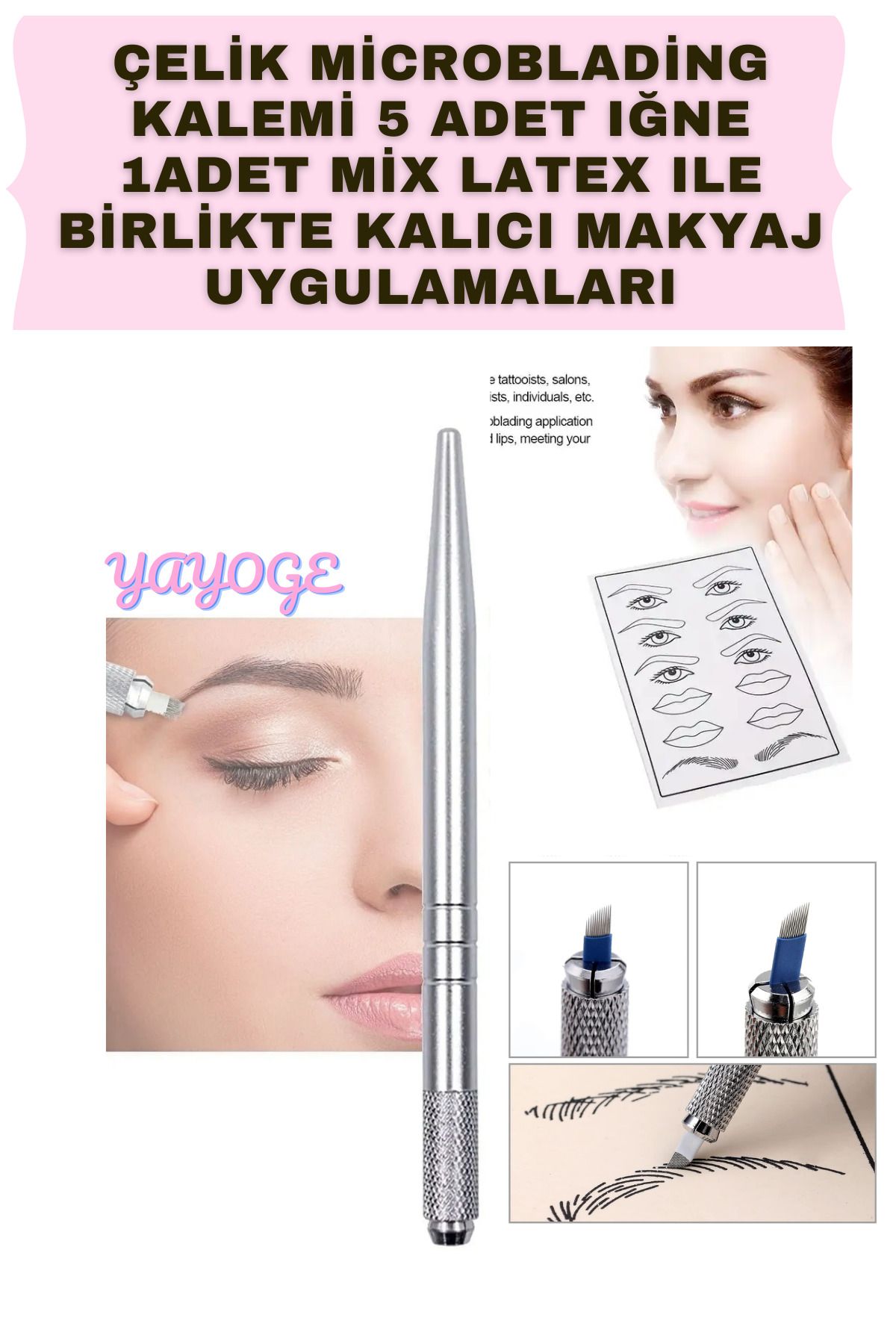 YAYOGE çelik Microblading Kalemi 5 Adet Iğne 1adet mix latex Ile Birlikte Kalıcı Makyaj Uygulamaları