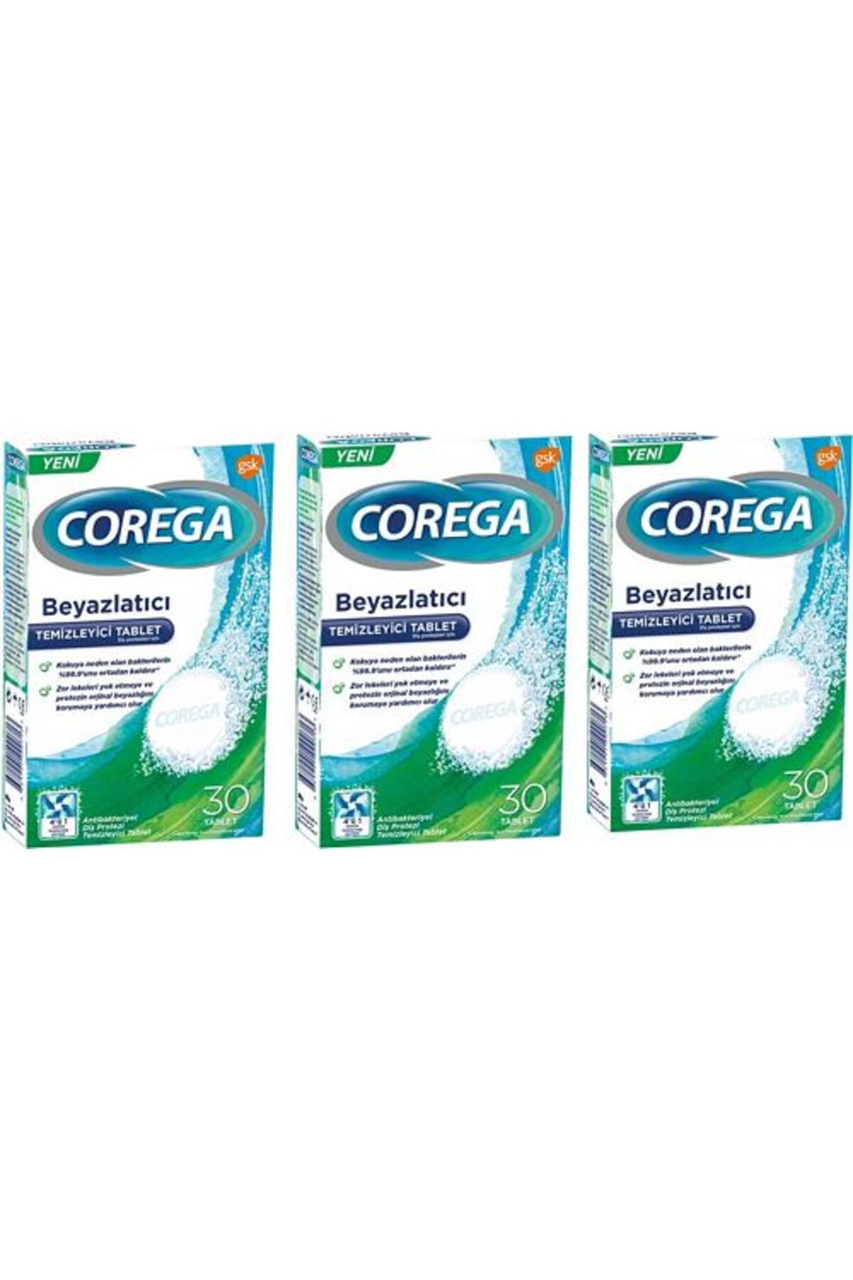 Corega Diş Protezi Beyazlatıcı Temizleyici 30 Tablet 3 Adet