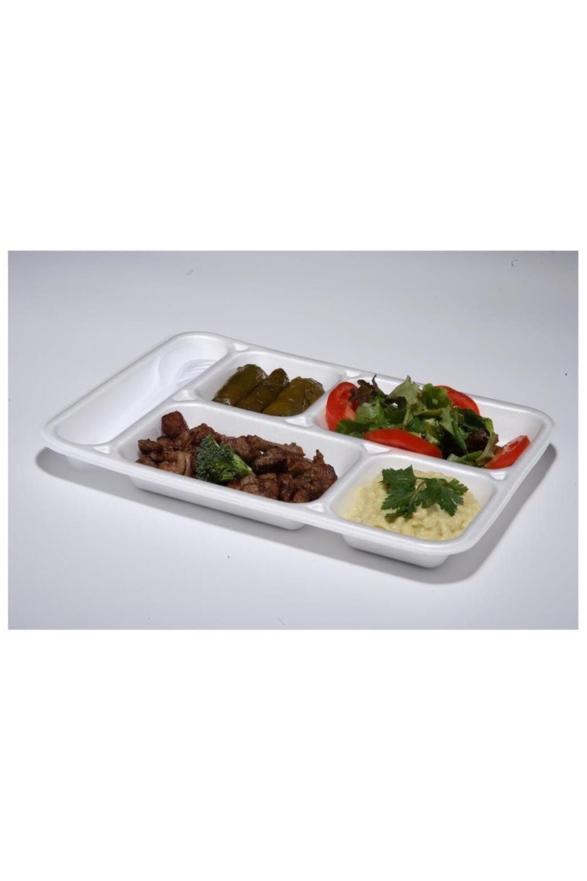 DAĞYÜCE Dağyüce Tek Kullanımlık Köpük 5 Bölmeli Tabldot Köpük Tabak - 26.5x35 Cm. - 10 Adetlik 1 Paket