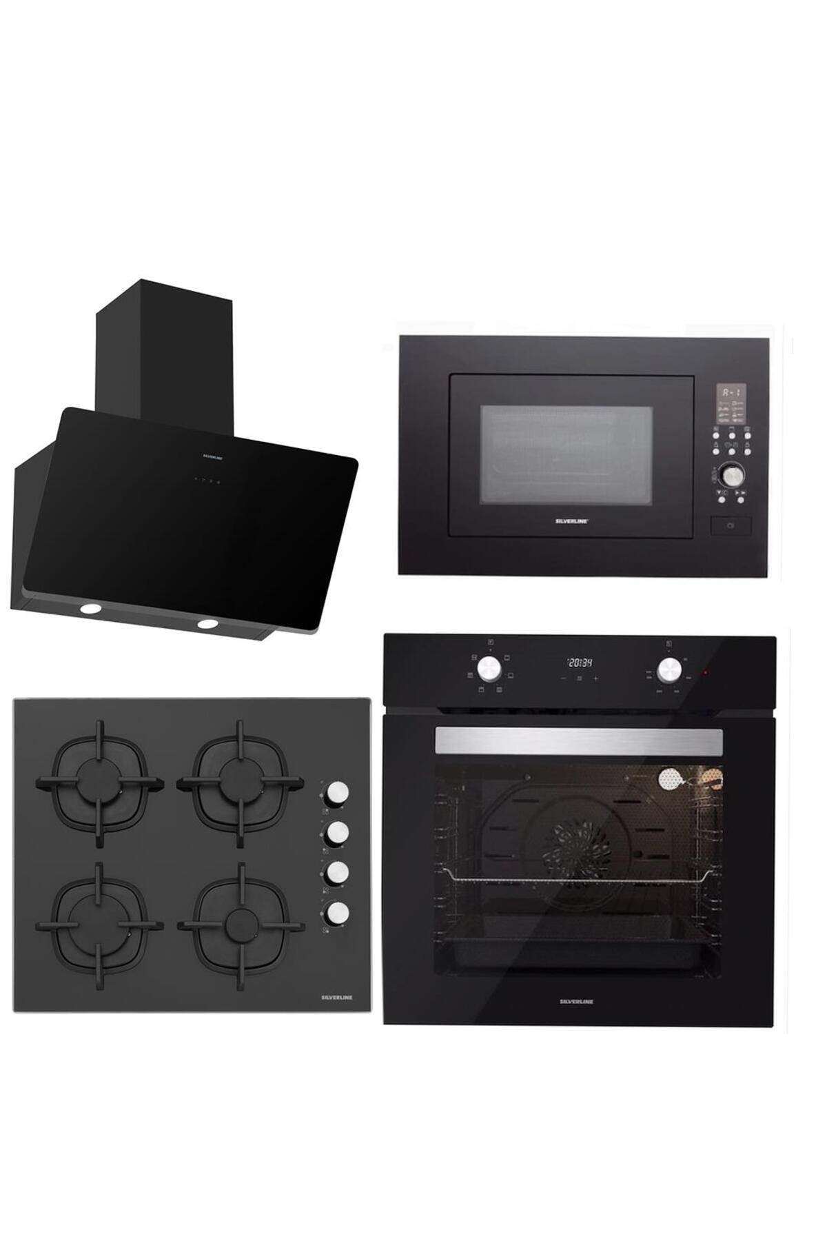 BO6502B02 - CS5343B01 - 3457 Soho 60 - MW9018B01 Siyah Cam Ankastre Set