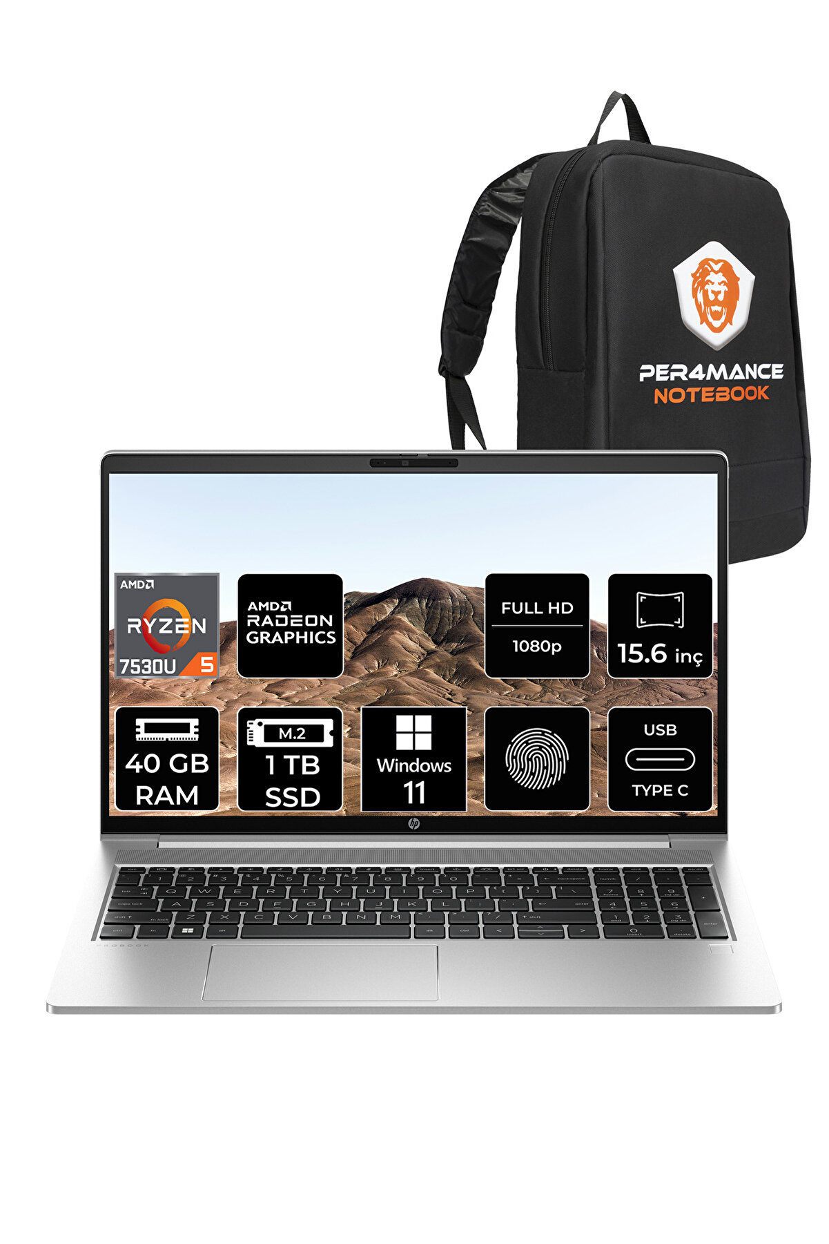 ProBook 455 G10 R5 7530U 40GB RAM 1TB SSD 15.6'' FHD W11HOME Dizüstü Bilgisayar _99 PER4 ÇANTA
