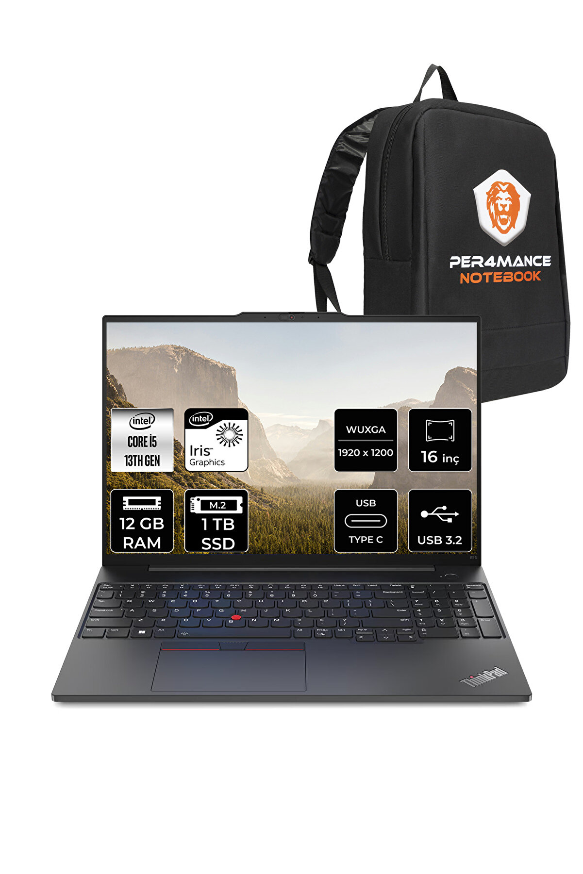 ThinkPad E16 G1 i5 1335U 12GB 1TB SSD WUXGA 16'' FDOS Dizüstü Bilgisayar _74 PER4 ÇANTA