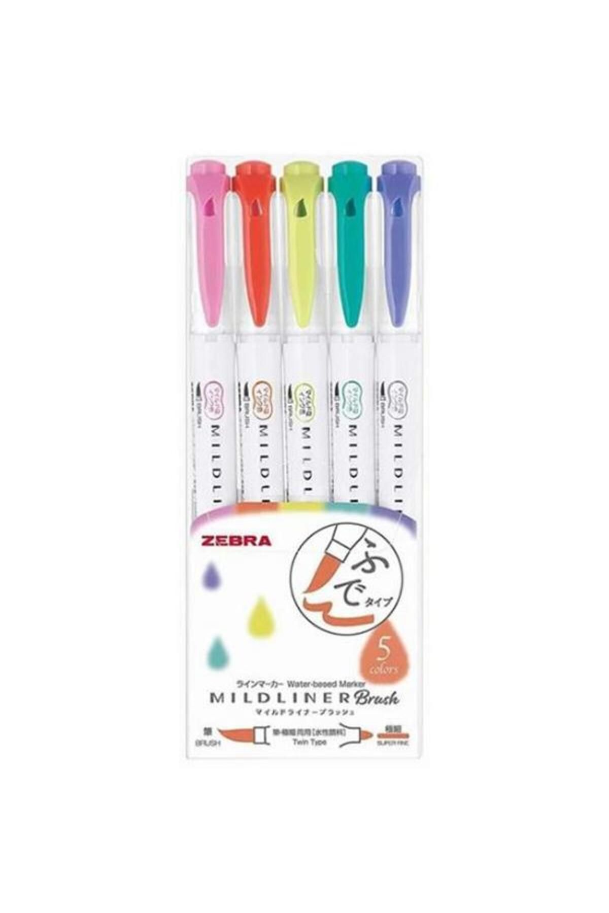 Zebra Mildliner Fırça Uçlu Fosforlu Kalem 5li Wft8 5chc