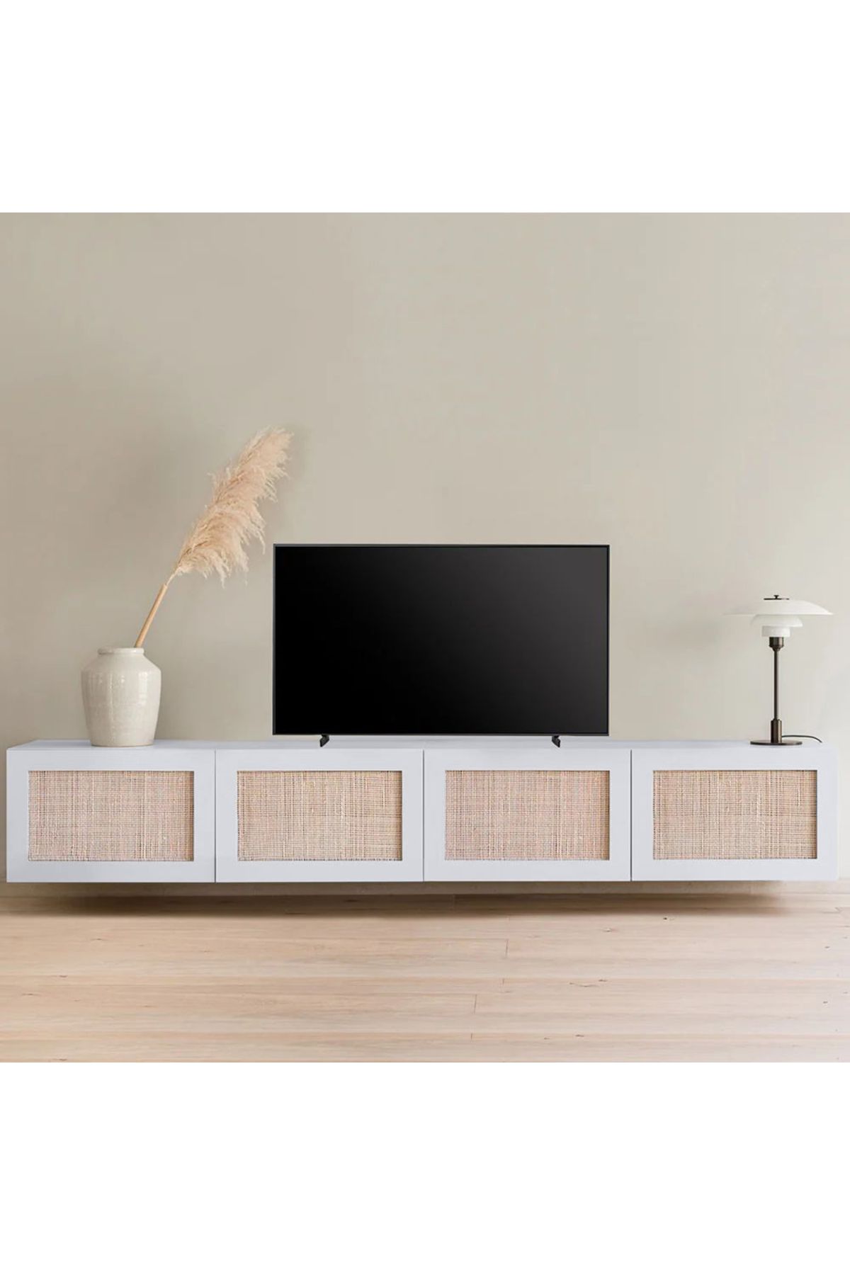 joy mob Tv Ünitesi ,Tv Sehpası ,İskandinav 240 Cm Hazeran Ultra Lüks (Özel Tasarım) MAT BEYAZ MDF