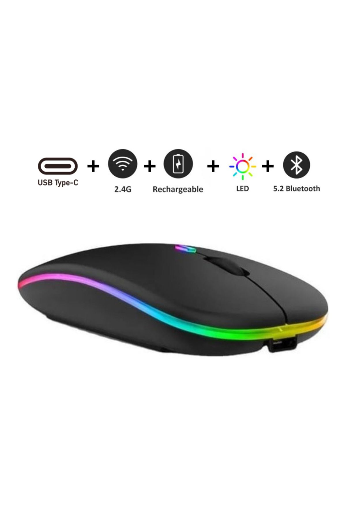 SPRANGE SRM1 Rgb Ledli Şarjlı Çift Mod 2.4GHz Wireless +  5.1V Bluetooth Mouse