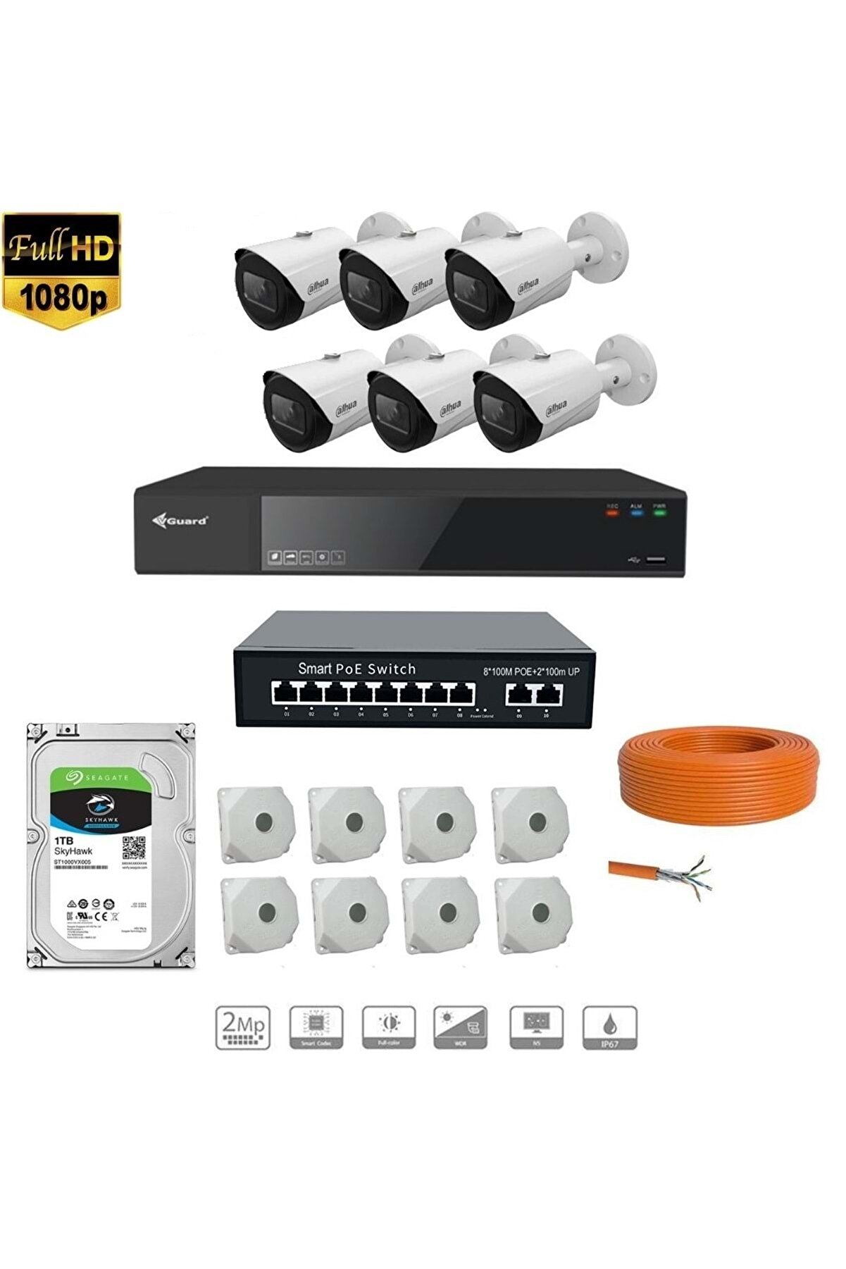 6 KAMERALI IP 2 MP 6 LI FULL HD SET (MONTAJ MALZEMESİ DAHİL)