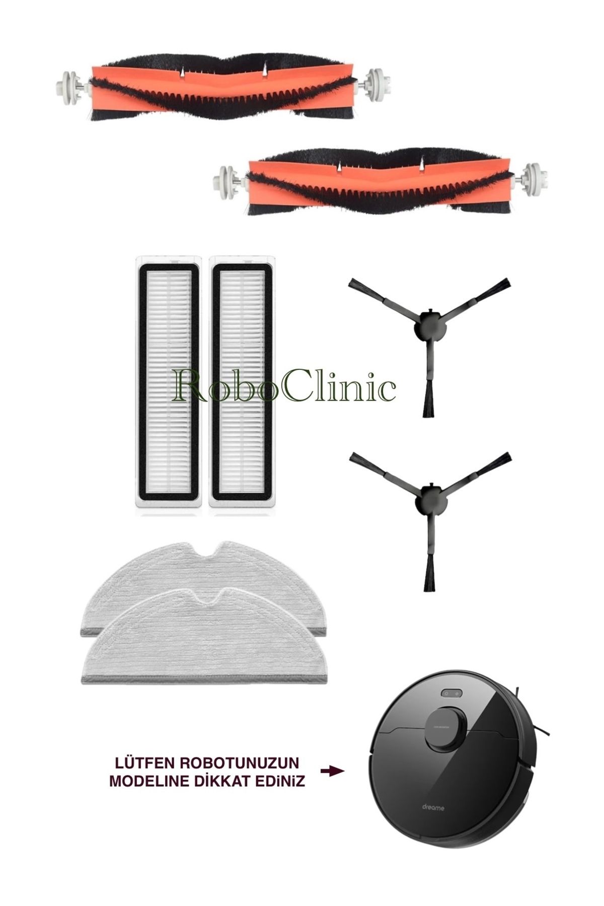 Roboclinic Dreame Bot D9 Max Robot Süpürge Uyumlu Fırça,Hepa Filtre,Mop Seti-8 Parça