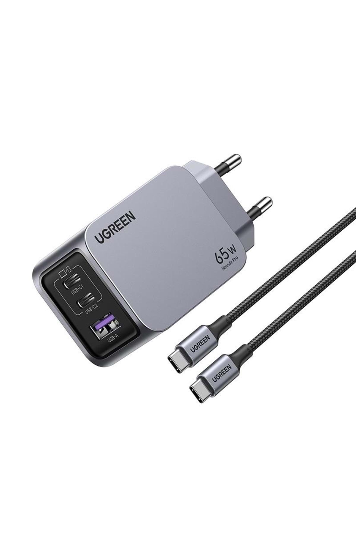 Ugreen Nexode Pro 65w Gan Hızlı Şarj Cihazı Type-c Qc Pd 2xusb-c 1xusb-a Uzay Grisi 25871