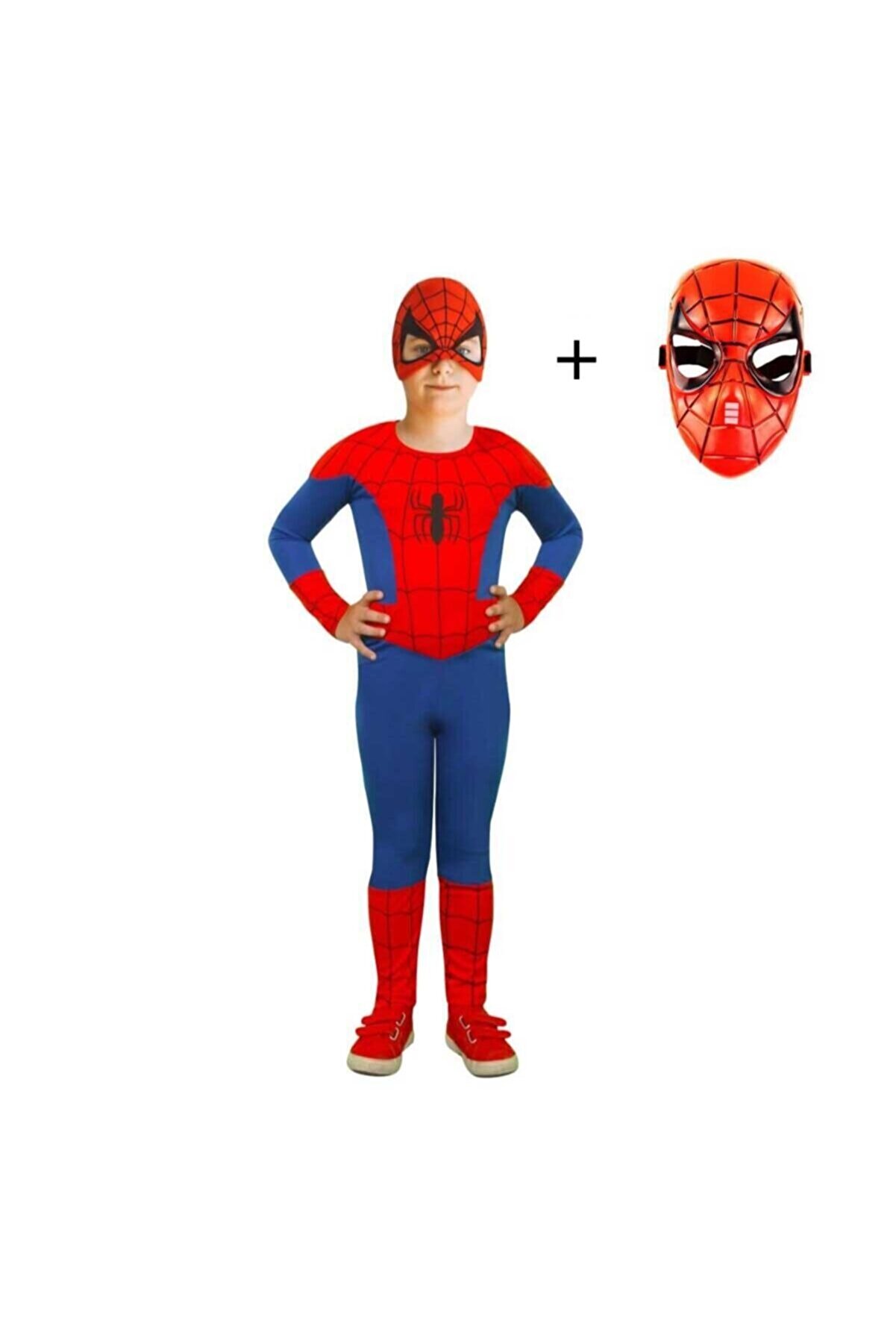 Spiderman Kostümü Örümcek Adam Çocuk Kostümü 2 Maskeli