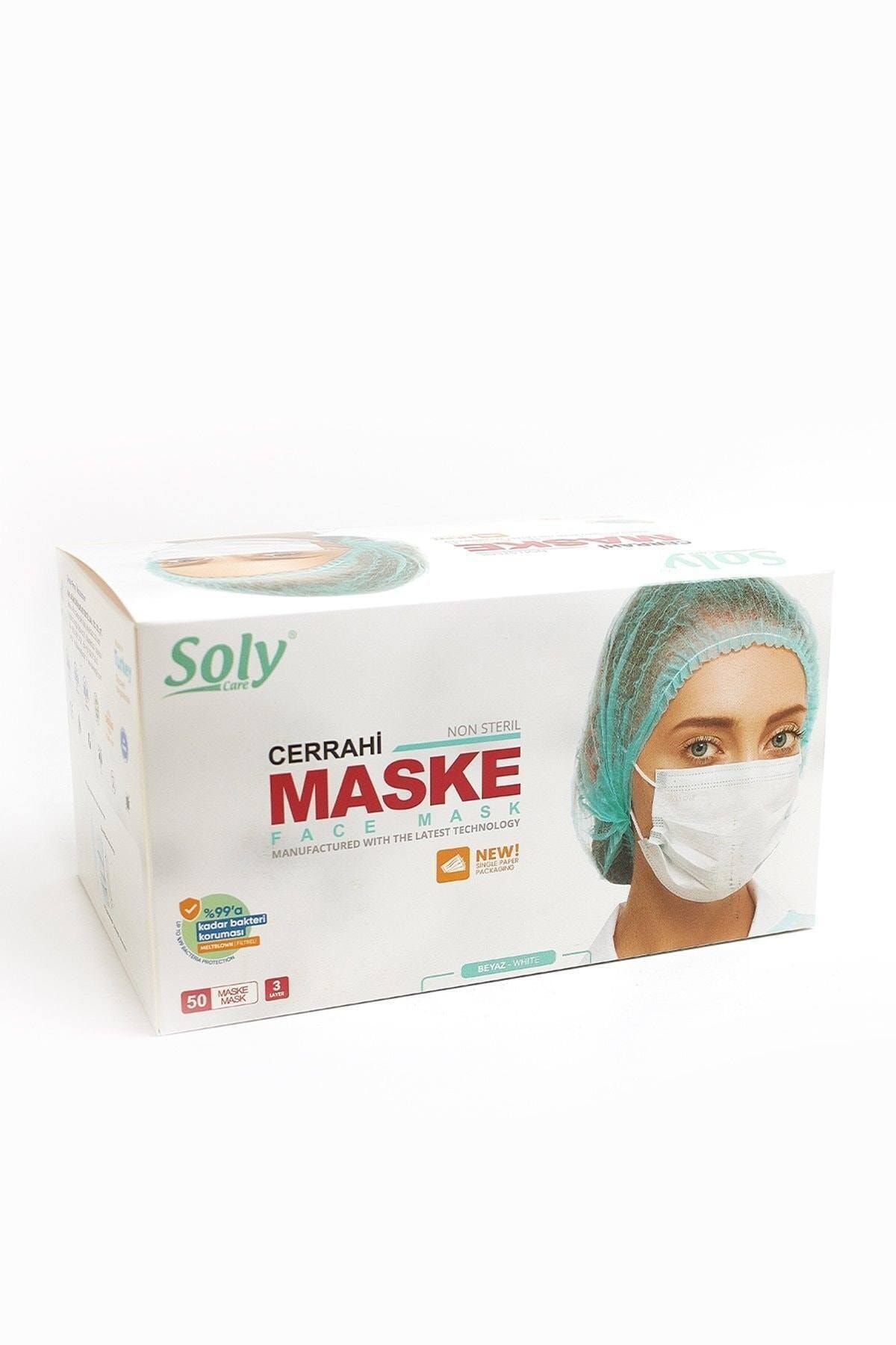 Genel Markalar Care 3 Katlı Tekli Kağıt Ambalajlı Meltblown Beyaz Telli Cerrahi Maske 50'li