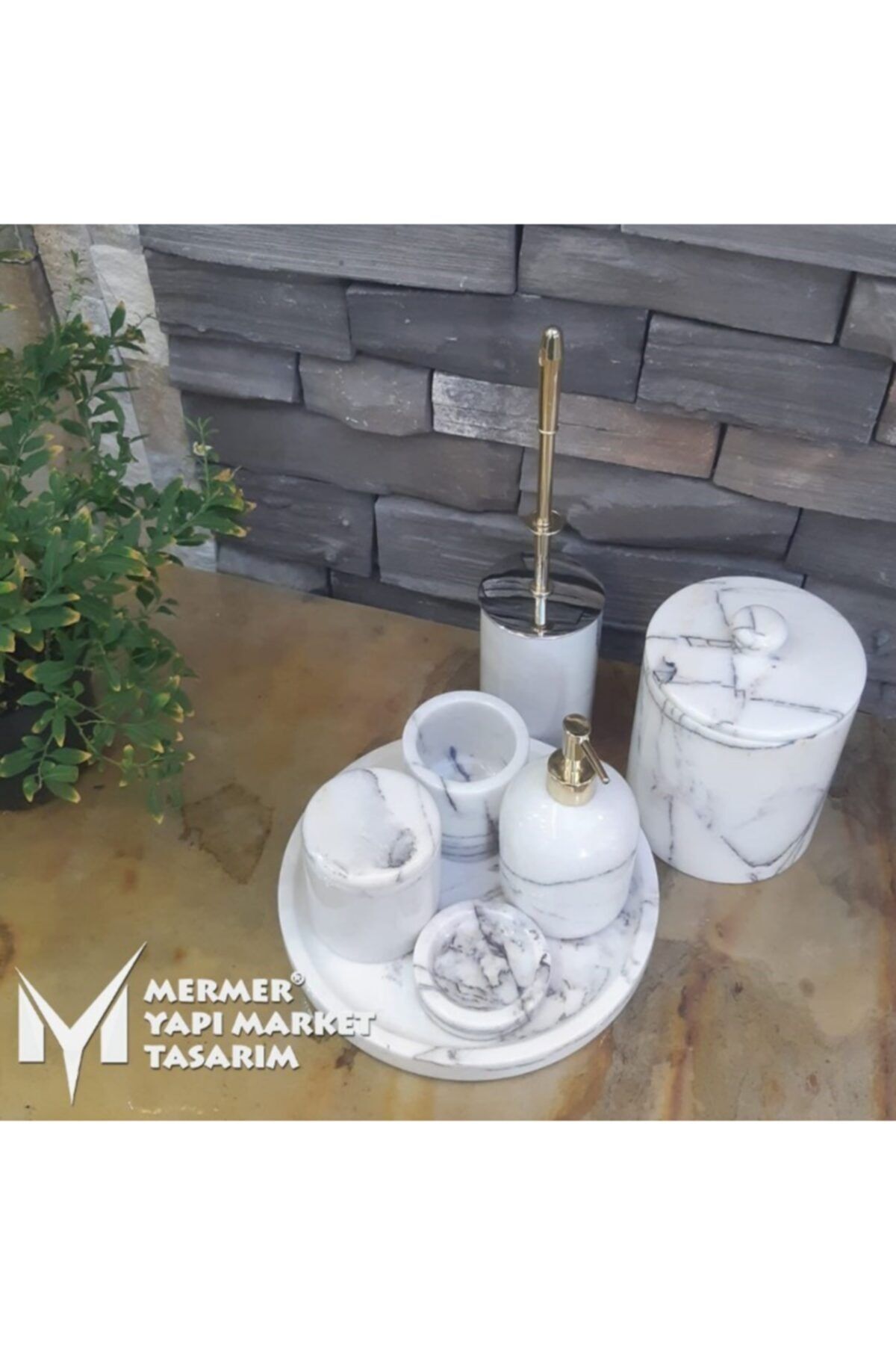 MYM Mermer Yapı Market Tasarım Leylak Mermer 7 Parça Banyo Seti