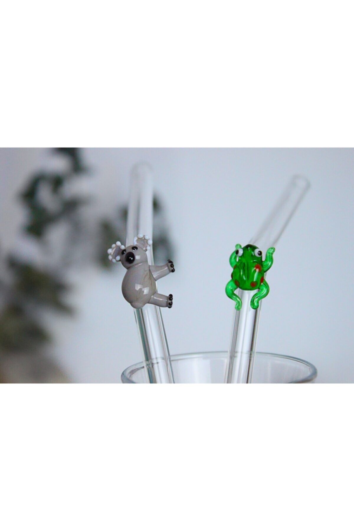 ADAMODART Kurbağa & Koala Figürlü 2’li Cam Pipet