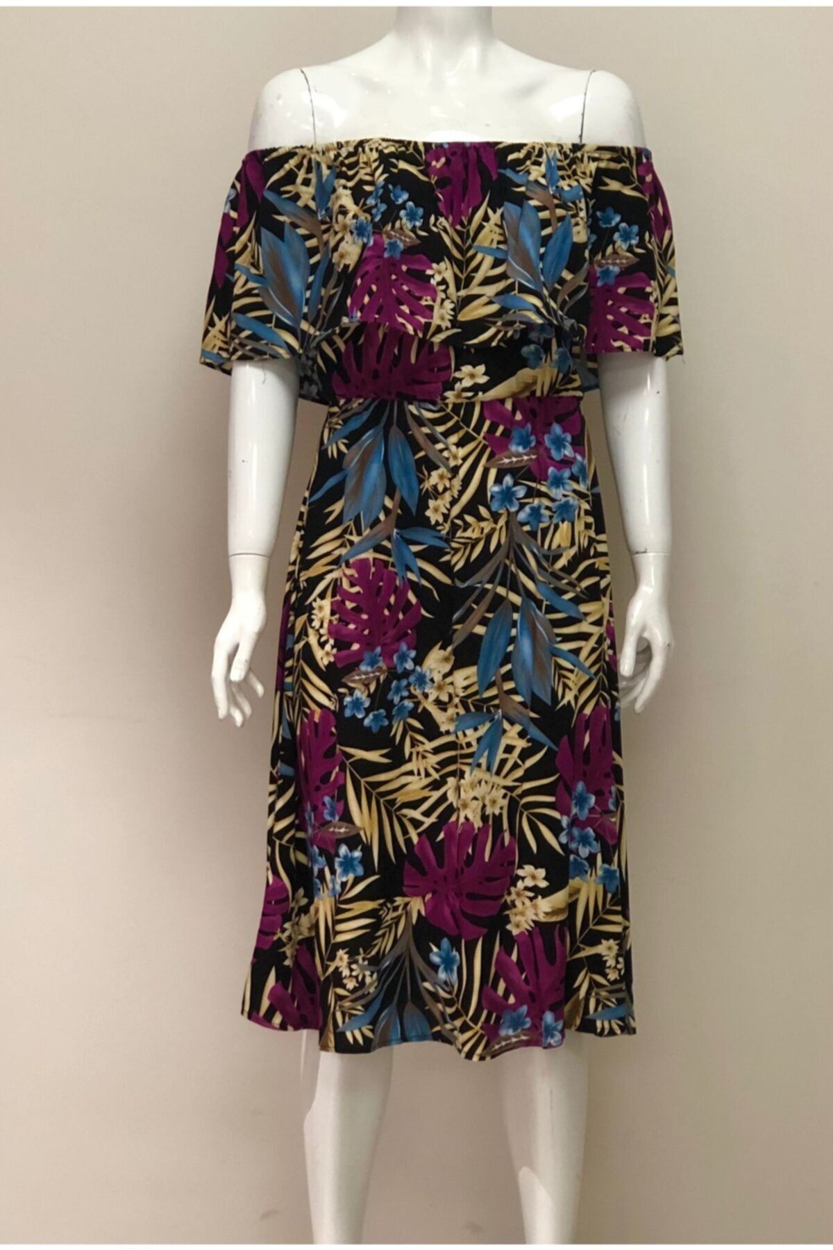 Kaktüs Bayan Palmiye Desenli Elbise 426-001