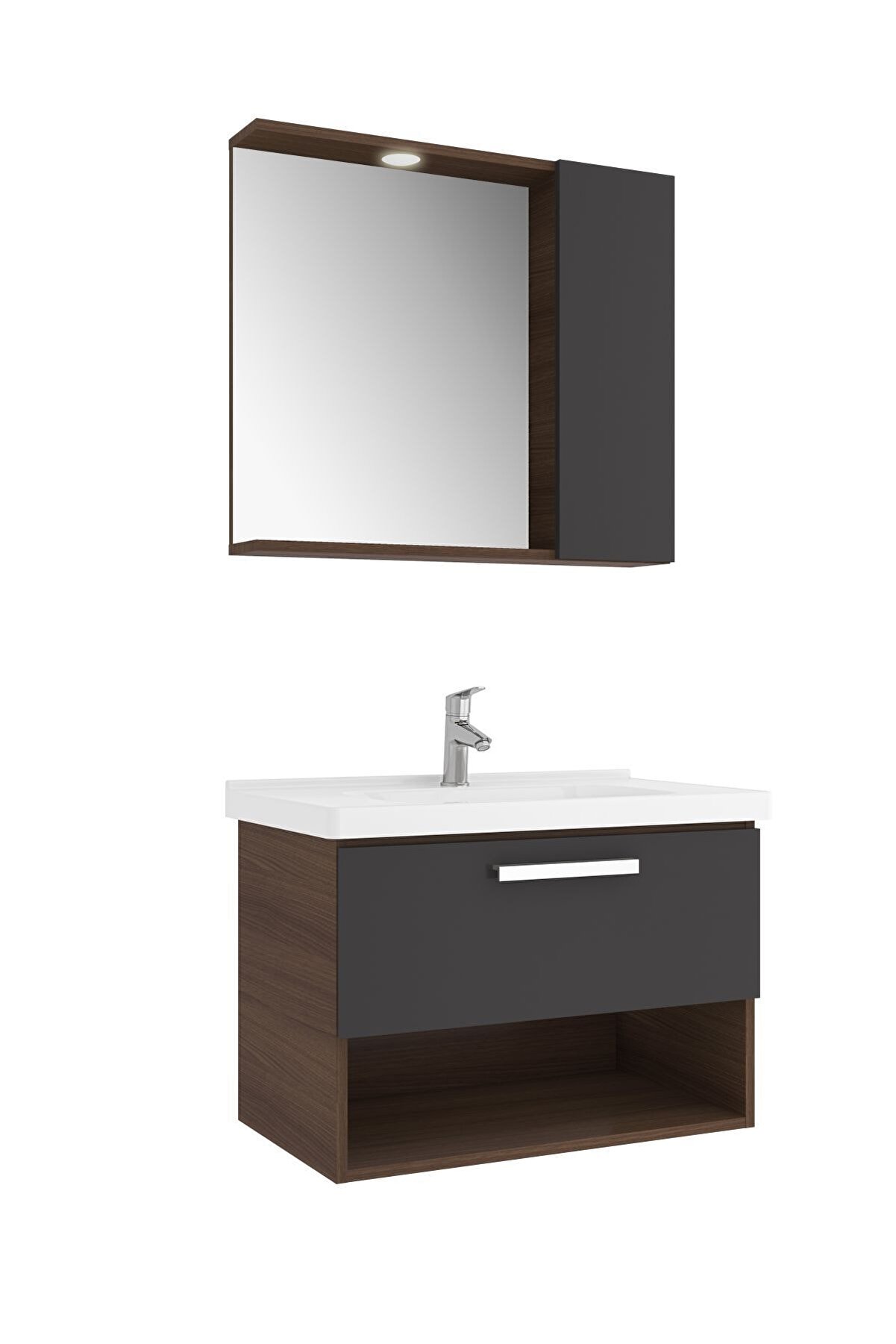 KALE Trevı 80cm Set(lavabo+lavabo Dolabı+yarım Dolaplı Ayna)antrasit/ceviz