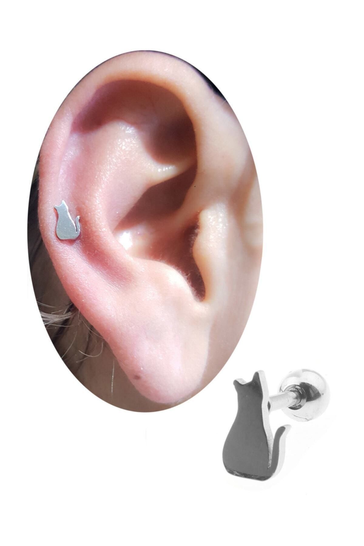 Cadının Dükkanı Çelik Mini Kedi Kulak-kıkırdak Piercing