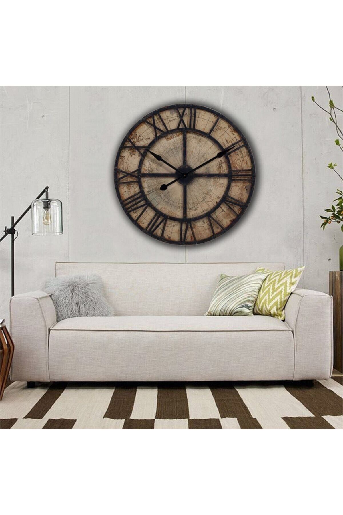 Markakanvas Kahverengi Eski Dünya Haritalı Duvar Saati Çap 50 cm