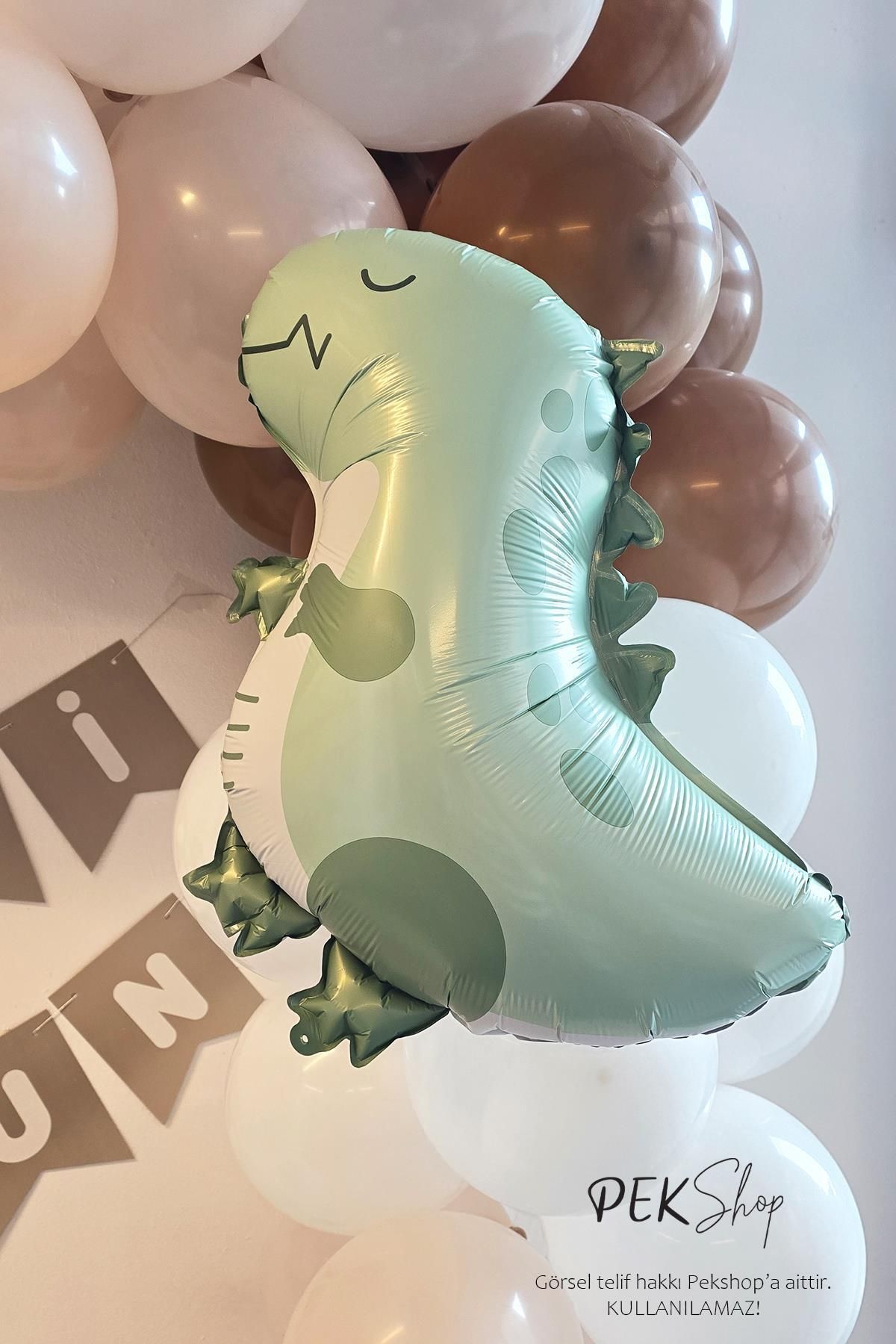 PEKSHOP Retro Yeşil Dinozor Folyo Balon Retro Renkler Dinazor Şekilli Balon 59x49 cm