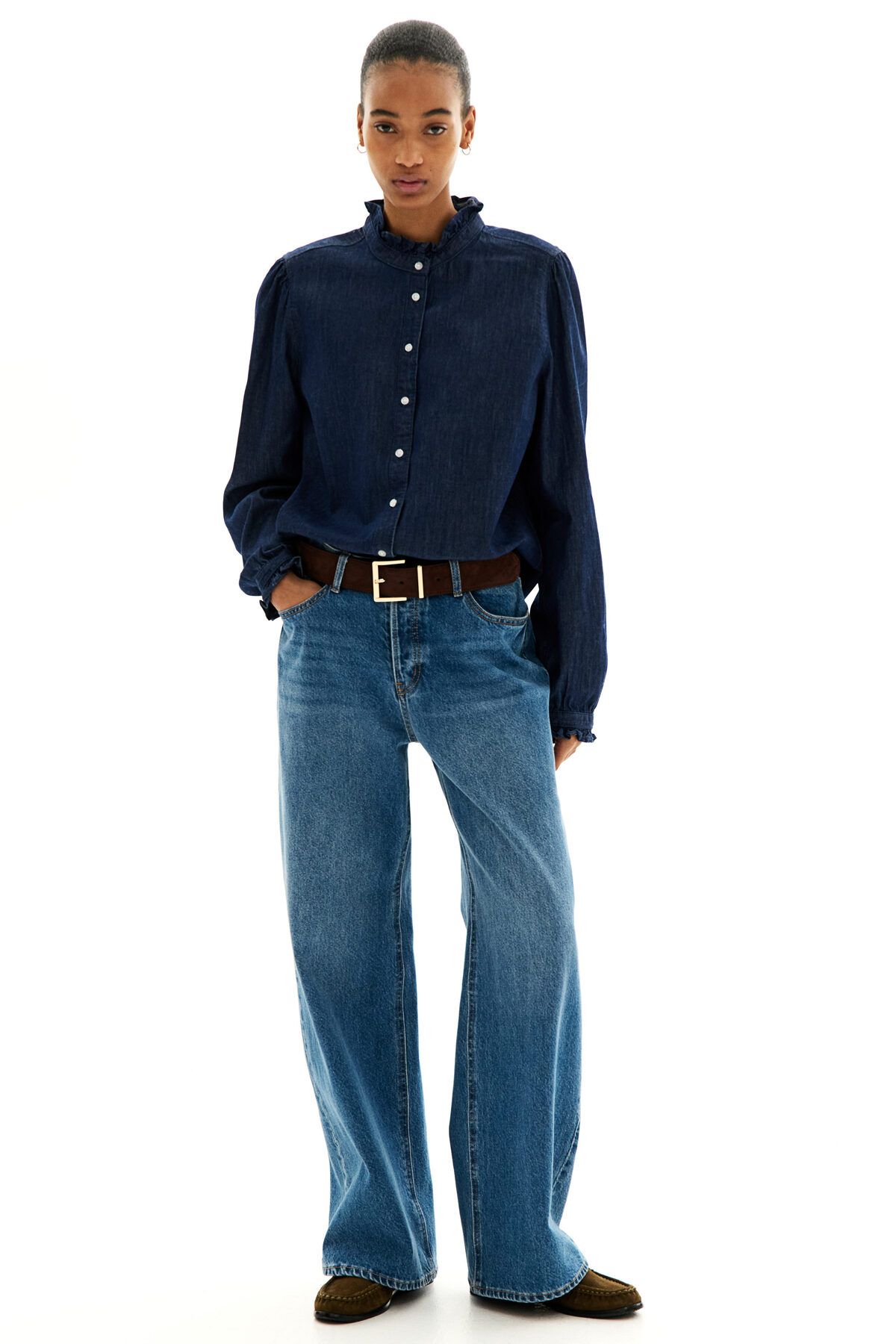 H&M Fırfırlı Kot Bluz