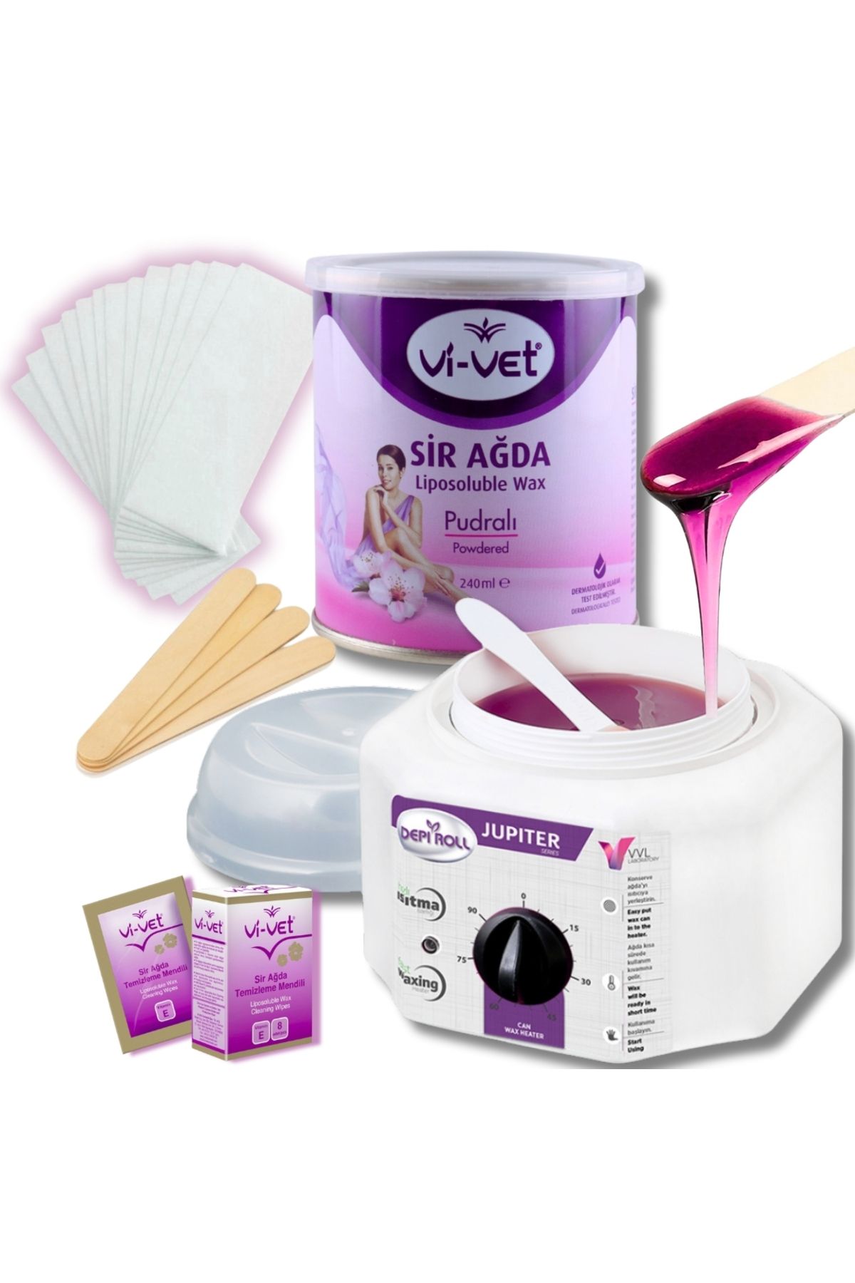Vivol 2 Yıl Garantili Depirol Makine Hediye Konserve Ağda Yağlı Temizleme Mendili Spatula Bez