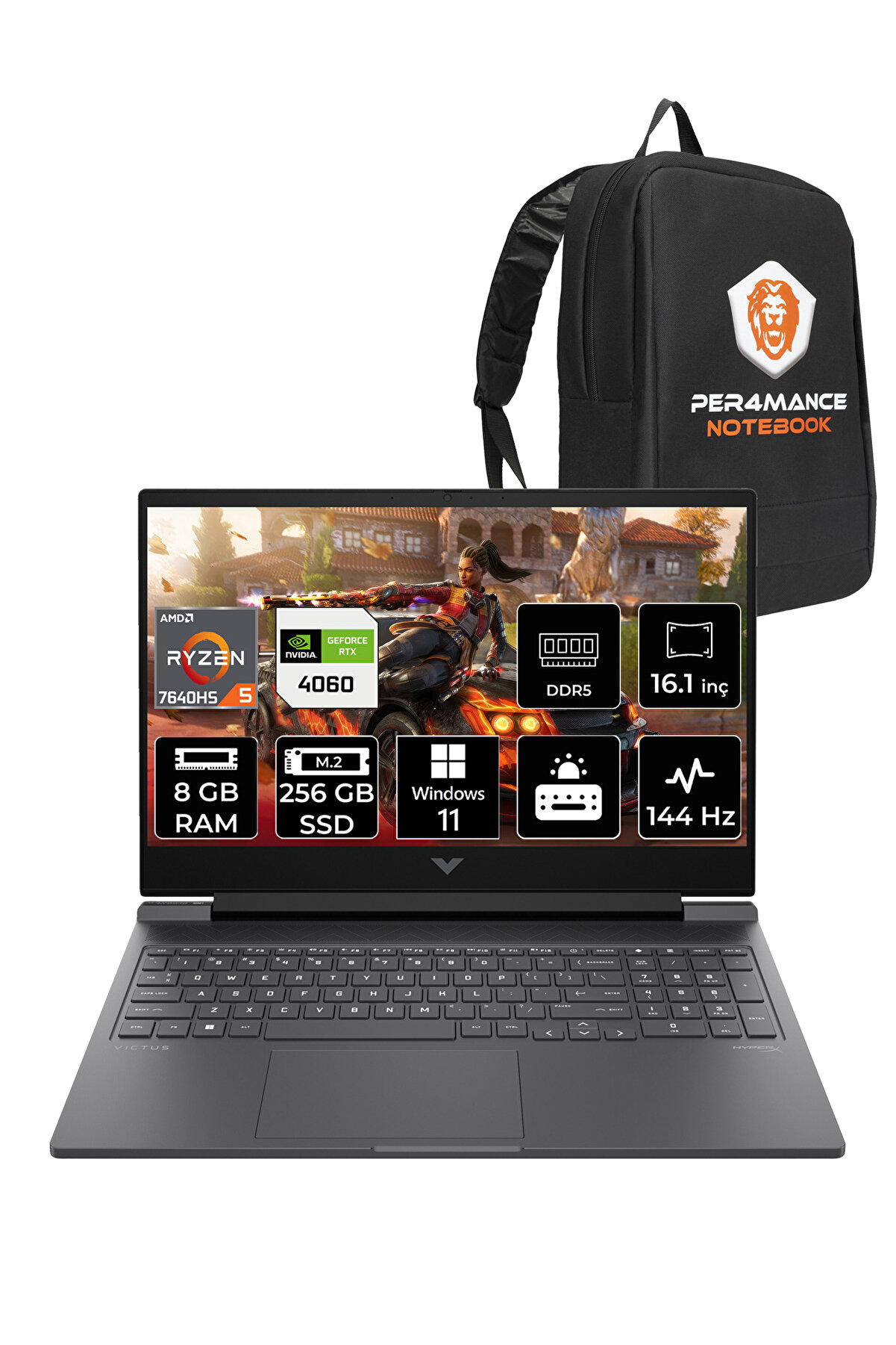 Victus 16 R5 7640HS 8GB RAM 256GB SSD RTX4060/8GB 144Hz 16.1'' FHD W11H Gaming Laptop _175 PER4