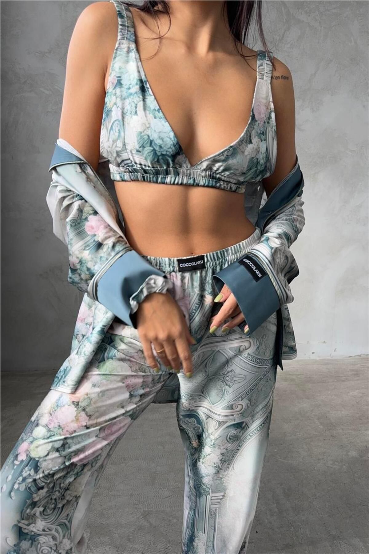 COCCOLARSI Corso D'acqua Saten Üçlü Pijama Takımı Cdk10