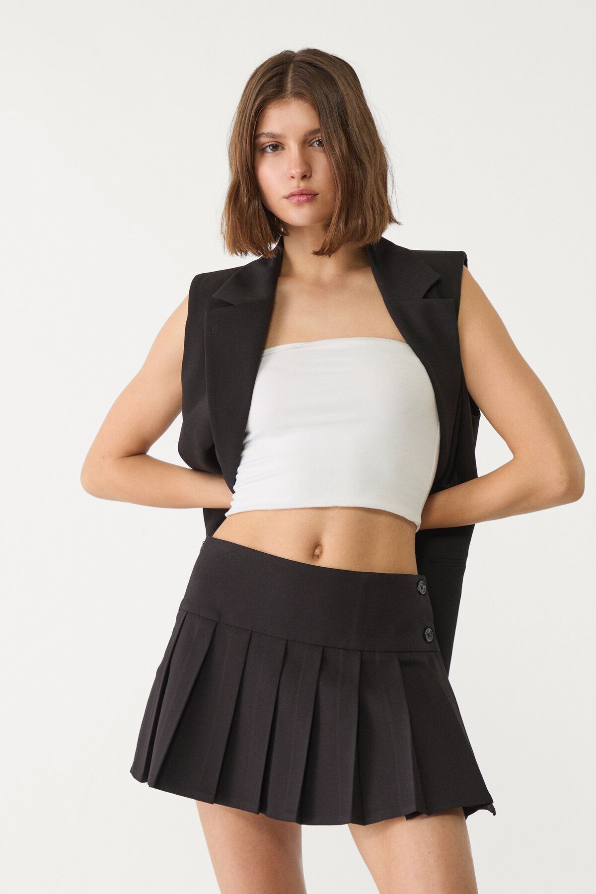Stradivarius Pilili mini şort etek