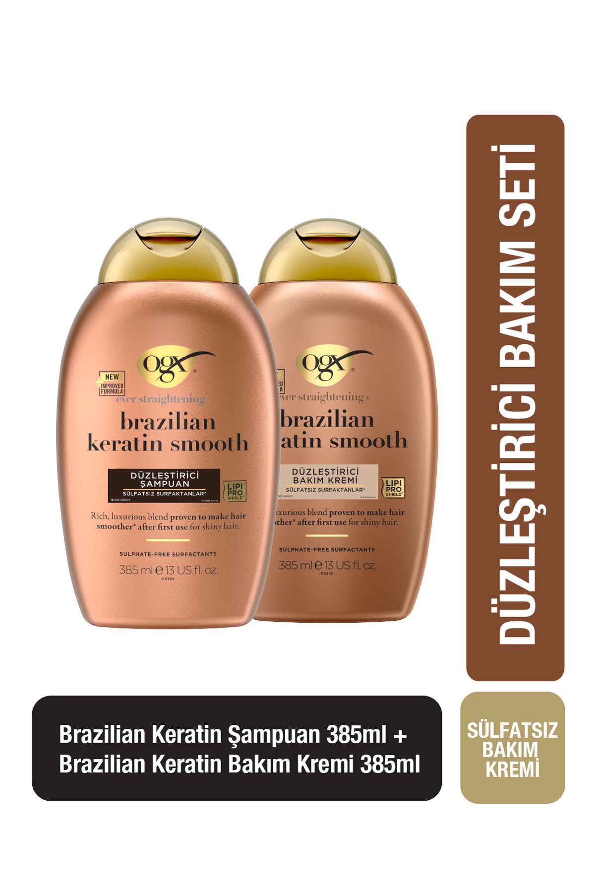 OGX Düzleştirici Brazilian Keratin Sülfatsız Şampuan 385ml+Sülfatsız Bakım Kremi385ml