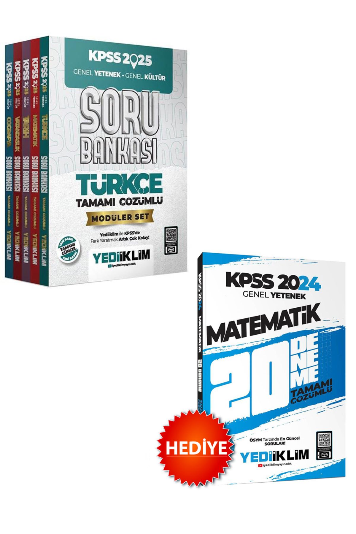 Yediiklim Yayınları 2025 KPSS Genel Yetenek Genel Kültür Tamamı Çözümlü Modüler Set Soru Bankası Matematik Deneme Hediye